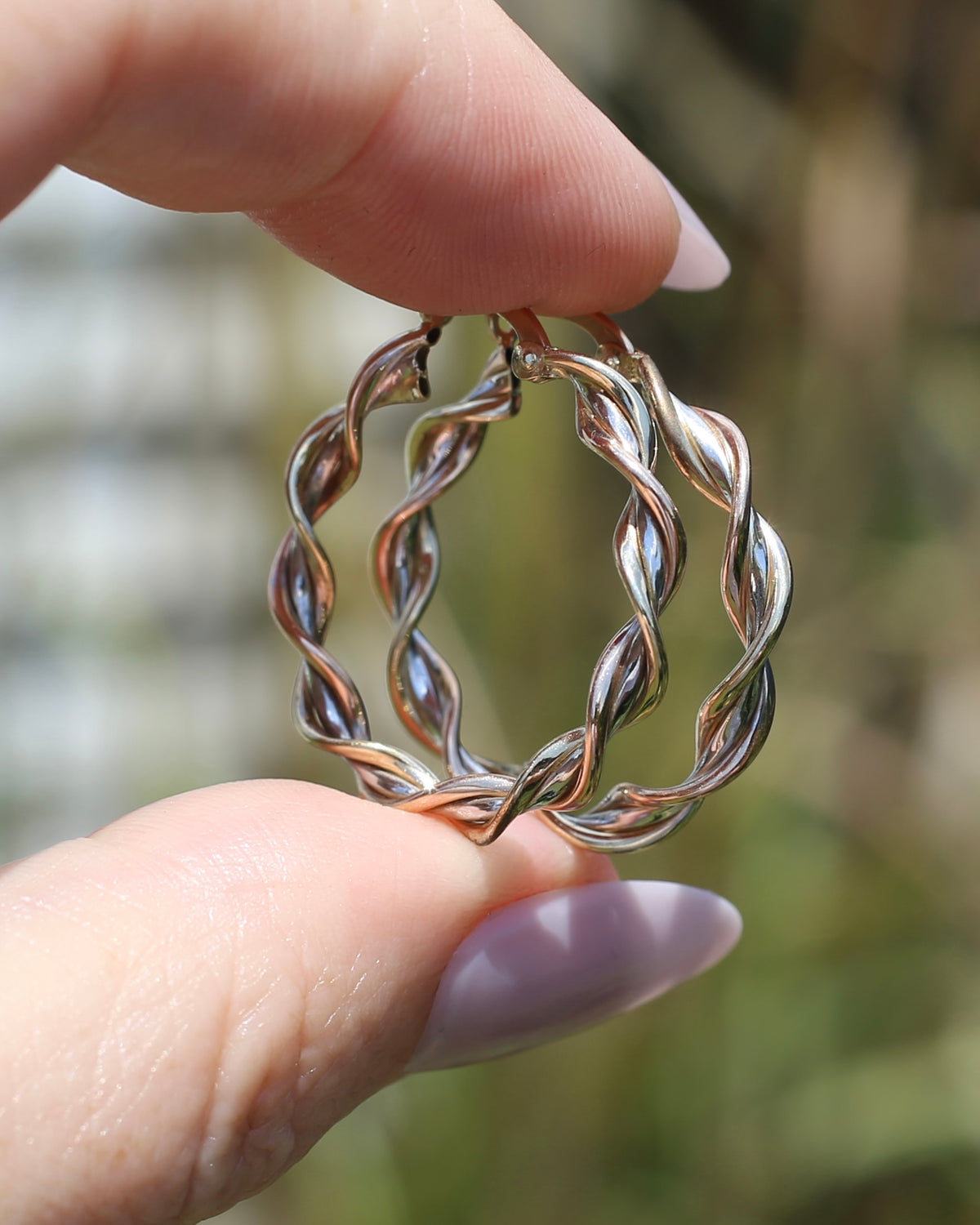 Tri-Colour Gold Twisted Hoop Earrings, 9ct Rose, Yellow and White Gold, 27.75mm, 2.73g
