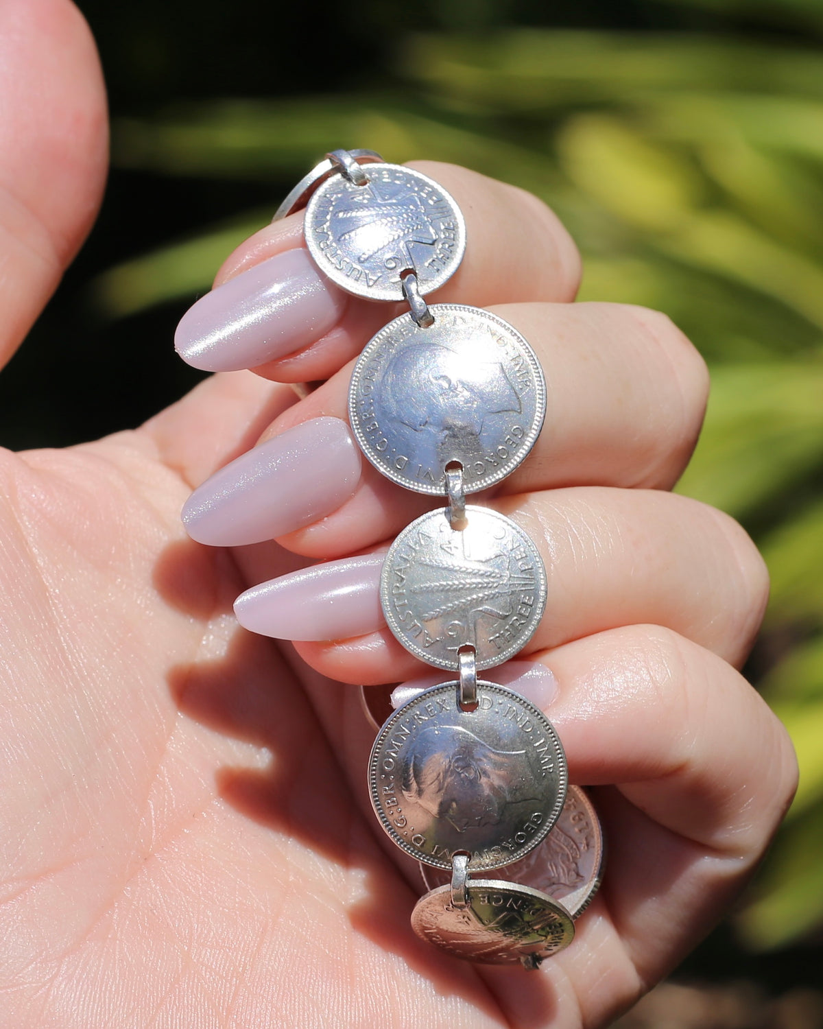 WWII Lucky Sixpence and Threepence Bracelet - coins 1938, 1942, 1943, 1944, 92.5% silver, 17.5cm or just under 7 inches, 19.83g