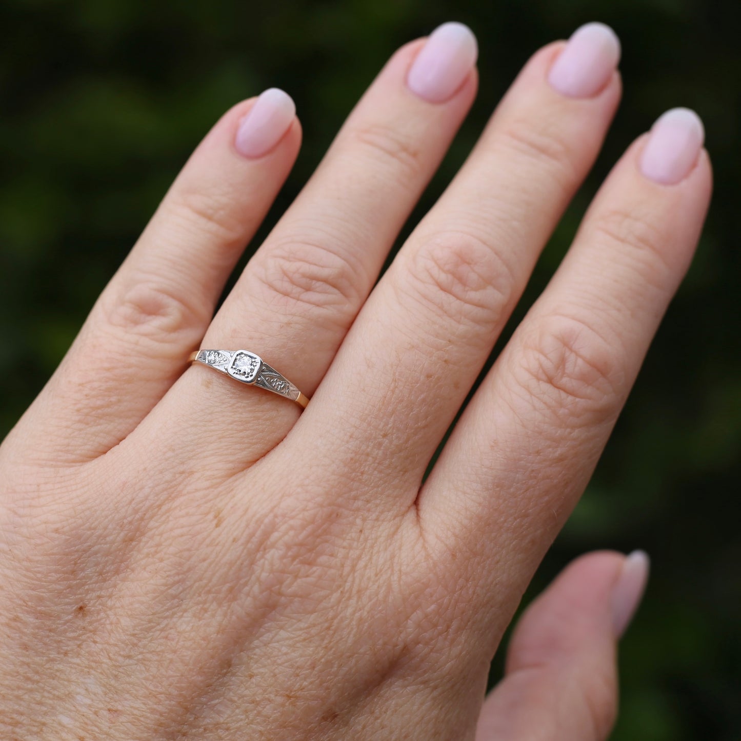 Art Deco 1930s Mixed Metal Transitional Cut Diamond Solitaire, 17.5ct Yellow and White Gold, size O1/2 or 7.5