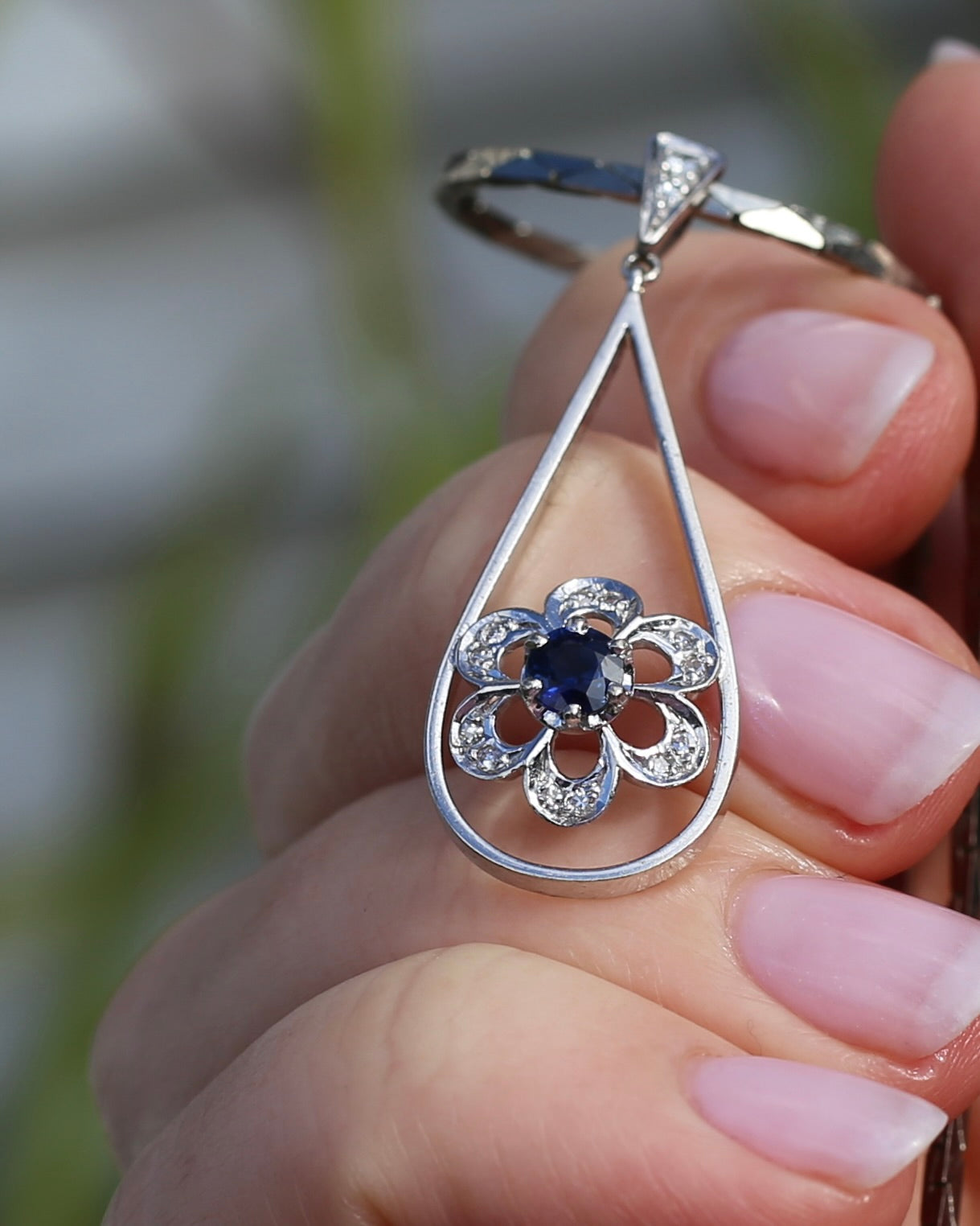 Vintage Natural Sapphire and Diamond Pendant, 18ct White Gold, 2.64g