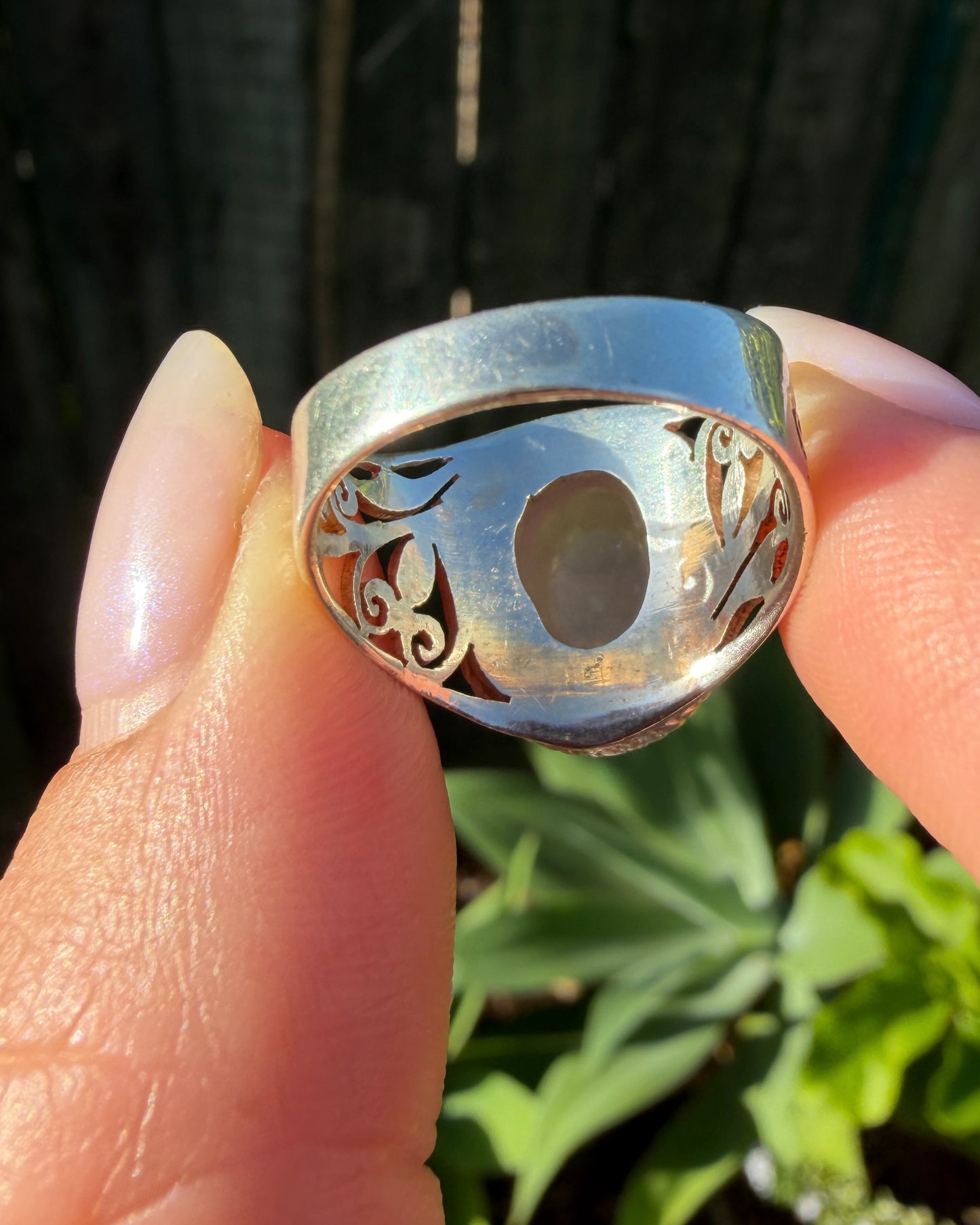 Rose Quartz Cabochon Ring, Sterling Silver, size P or 7.5 - fits more like an O or 7.25, 6.3g