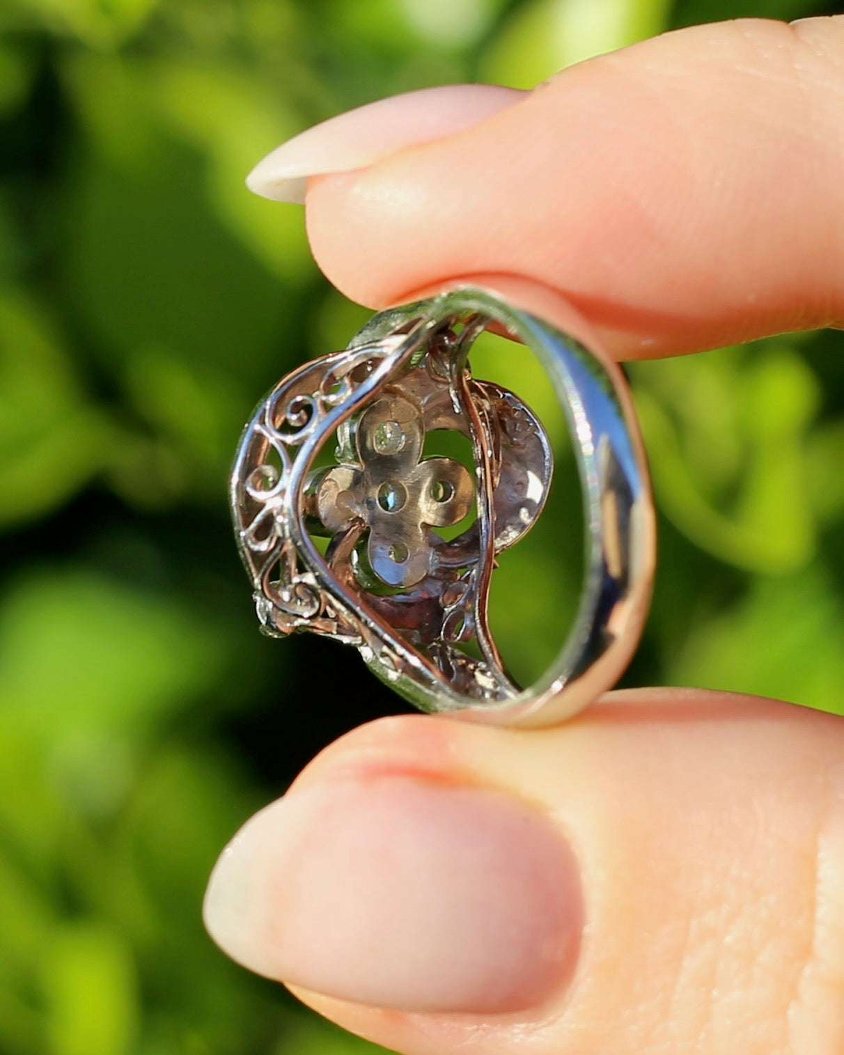 Old Cut and Early Brilliant Cluster Clover Ring, 9ct White Gold, size O or 7