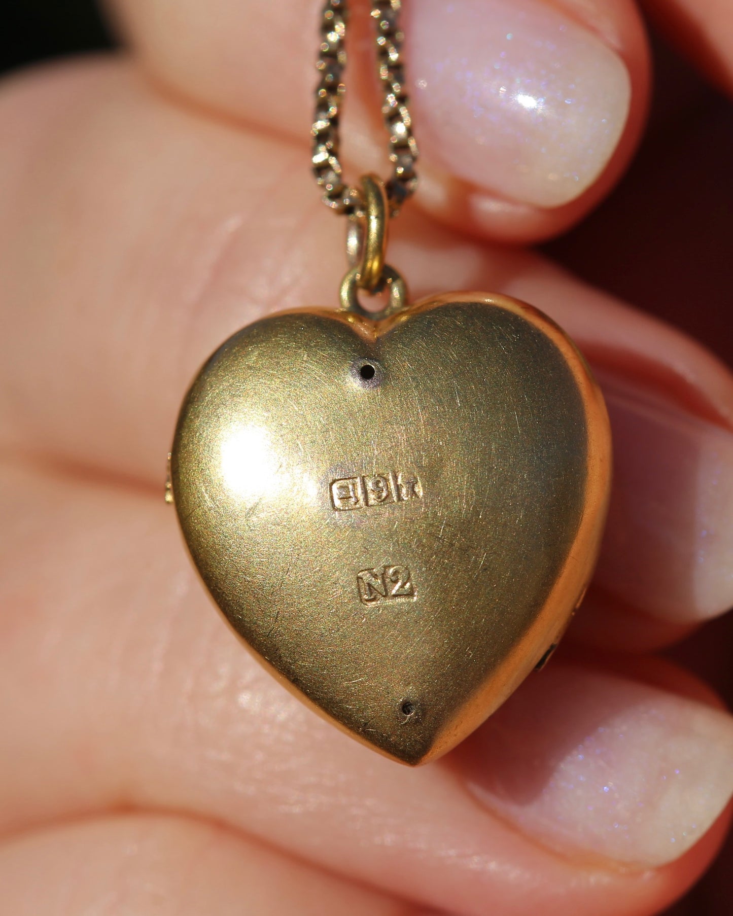 Early Australian Aronson & Co Puffy Heart set Pendant with Pearl and Green Gems, 9ct Yellow Gold, 2.59g