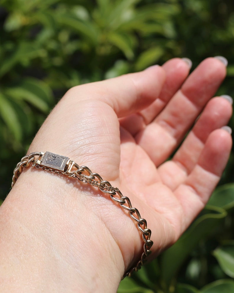 Vintage Australian Rodd and Co. Curb Bracelet with Safety Chain, 15.3g, 18.5cm or 7.25 inches