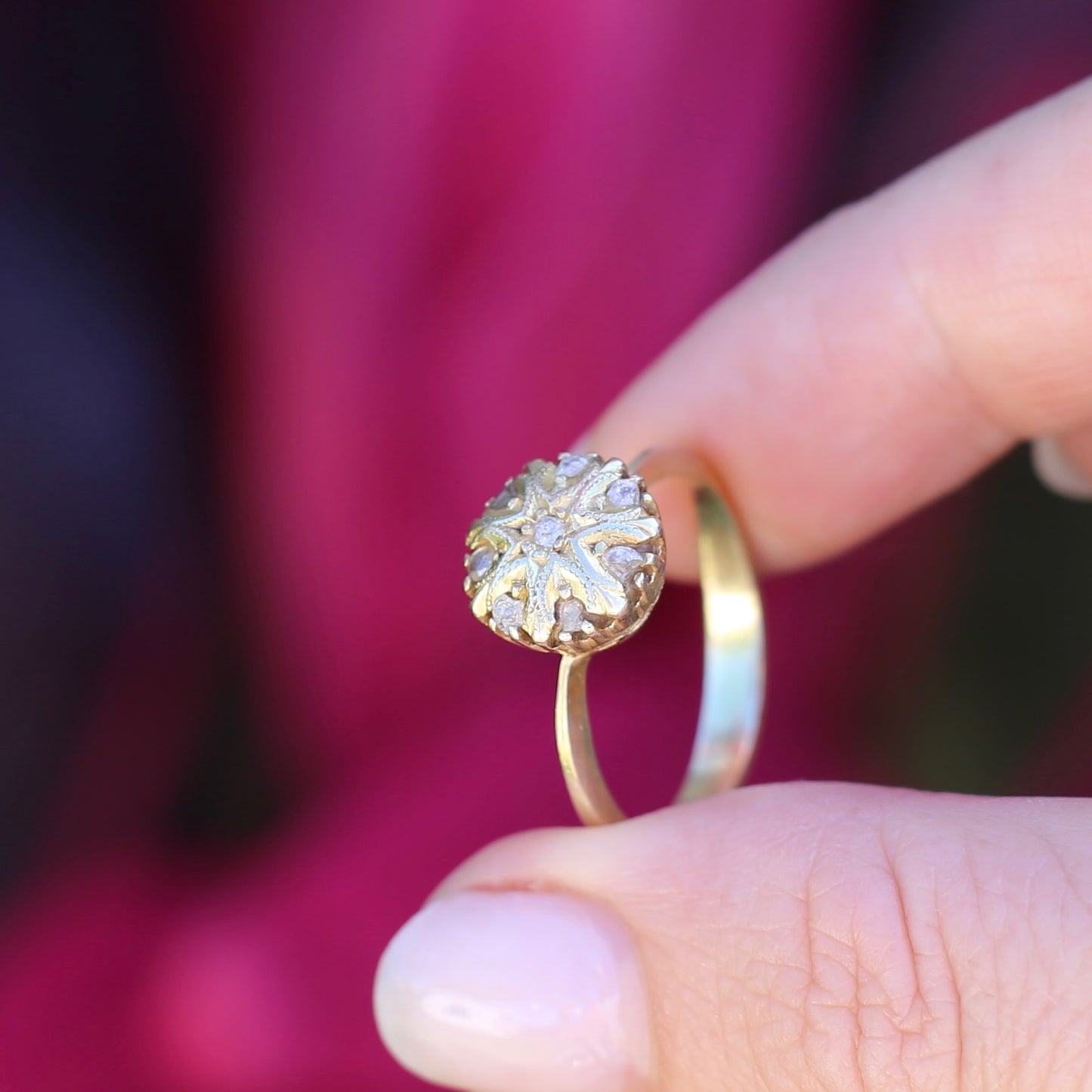 Rustic Handmade Likely Victorian Rose and Table Cut Diamond & Quartz Ring, approx 12ct Yellow Gold, size T or 9.5