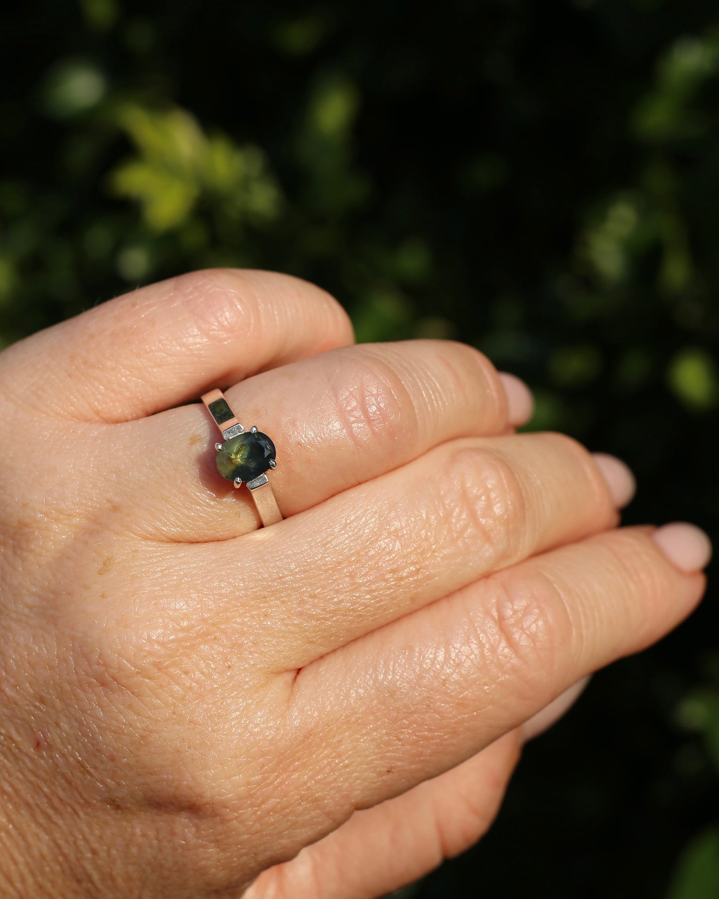 Bi Colour Natural Sapphire, Sterling Silver, size O or 7.25