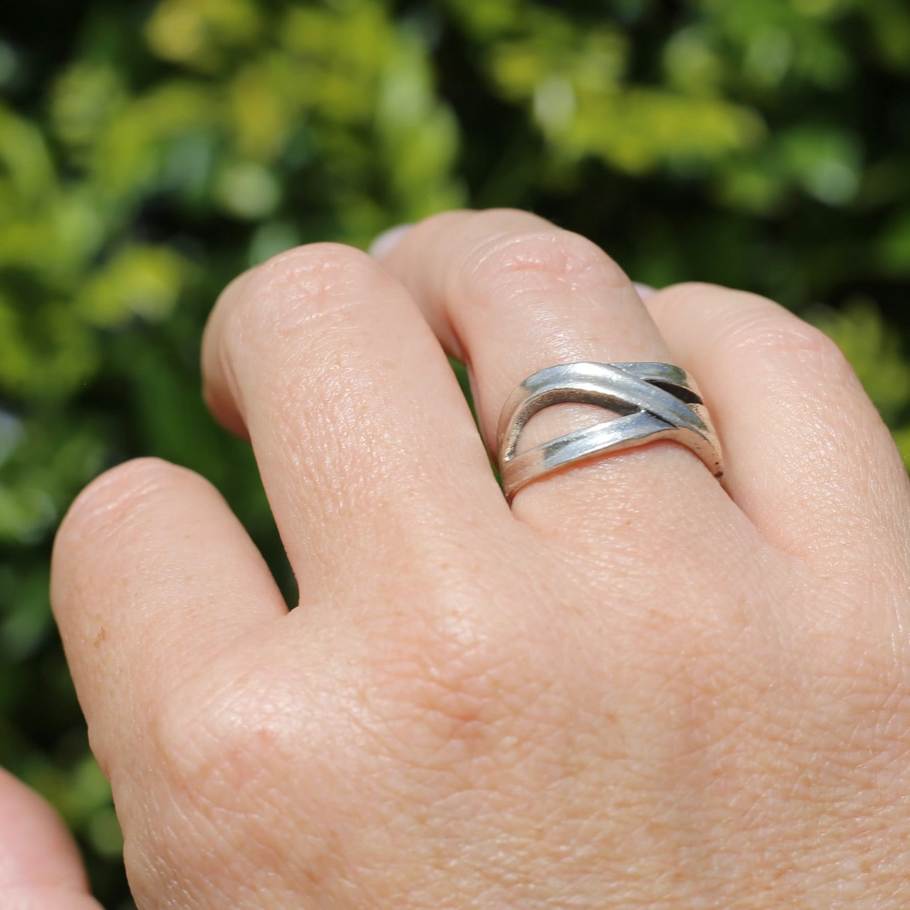 Rustic Silver Ribbon Ring, size P or 7.5 - fits more like an N1/2 or 7 due to width