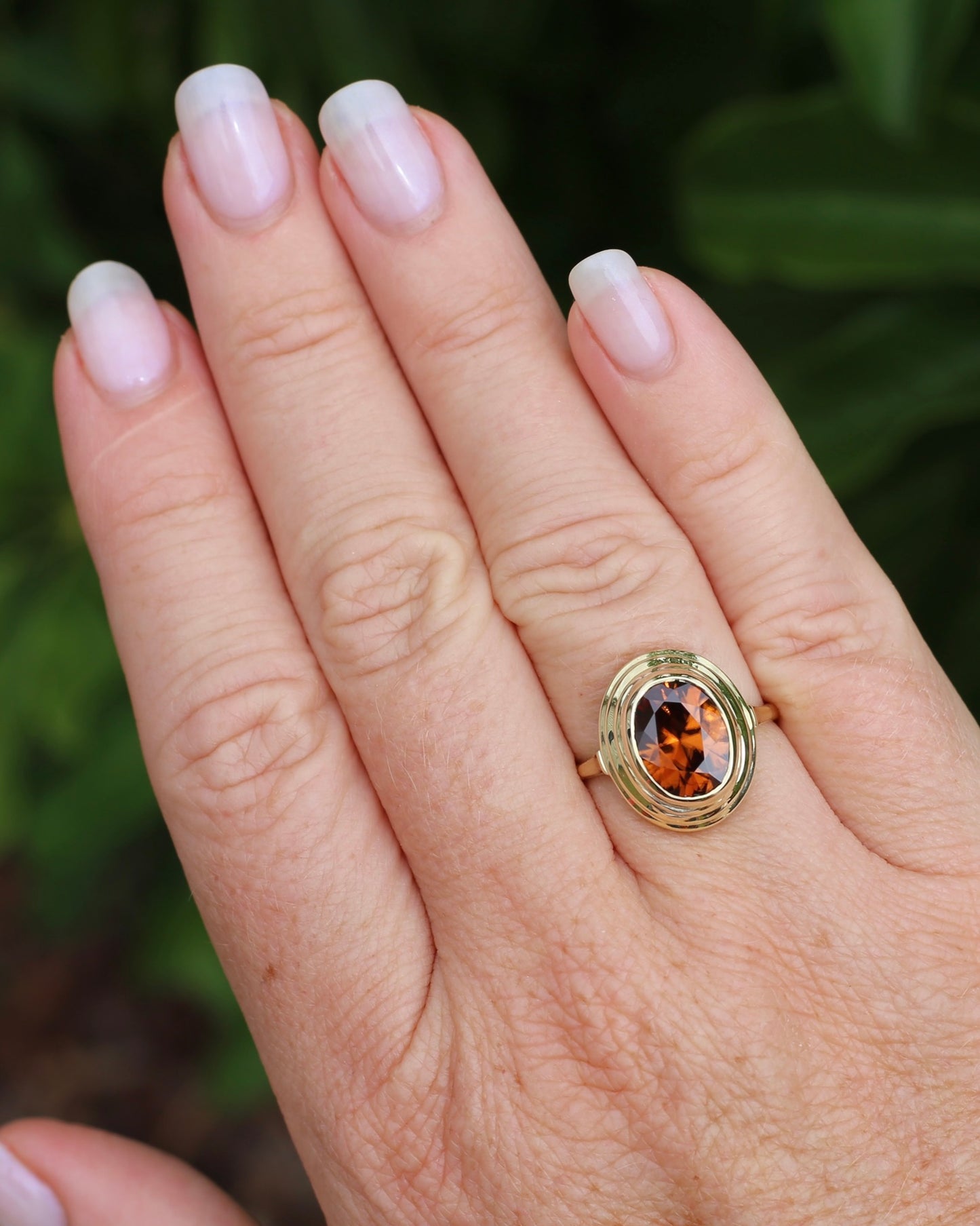 5.08ct Bezel Set Tiered Zircon Ring, 9ct Yellow Gold, size P or 7.5, 14ct Yellow Gold, 4.06g