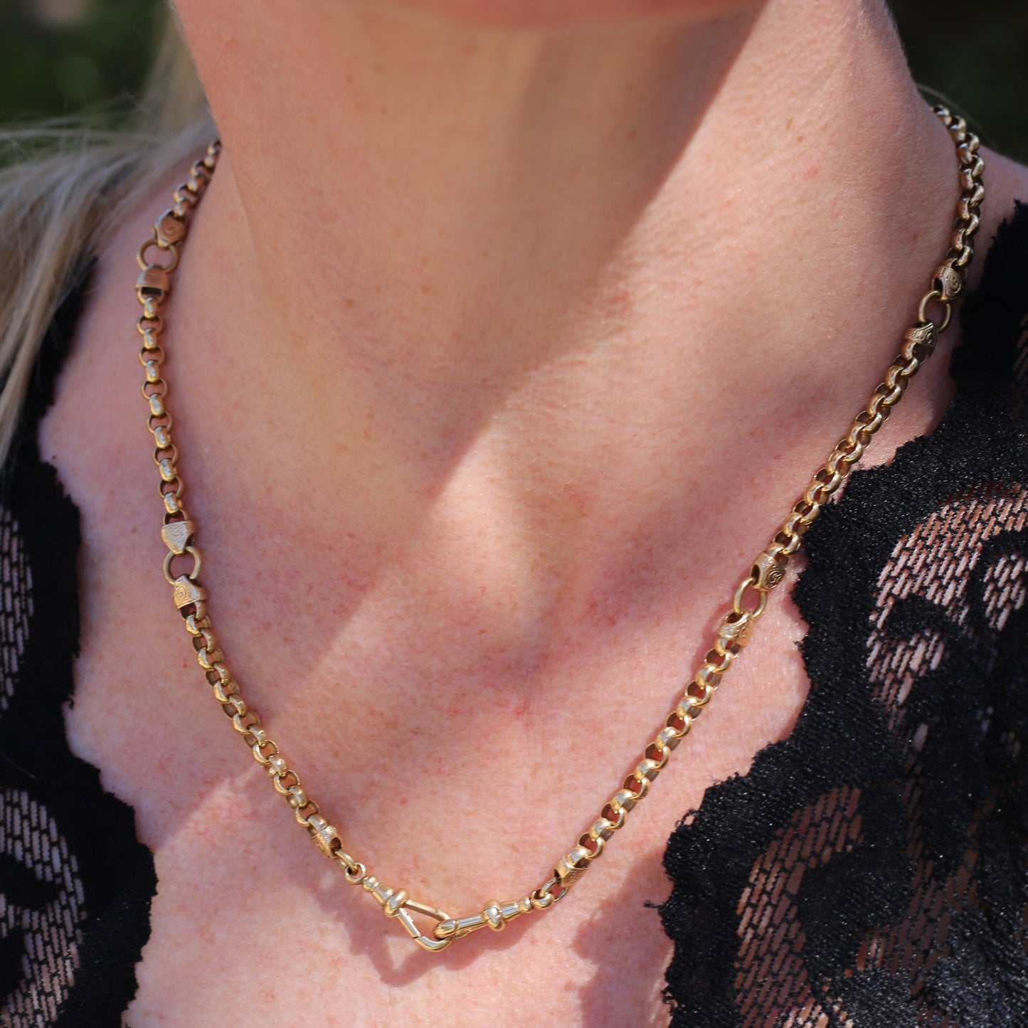 Vintage Belcher Chain with Gorgeous links and Double Albert Clasp, 9ct Gold, 49cm 23.62g