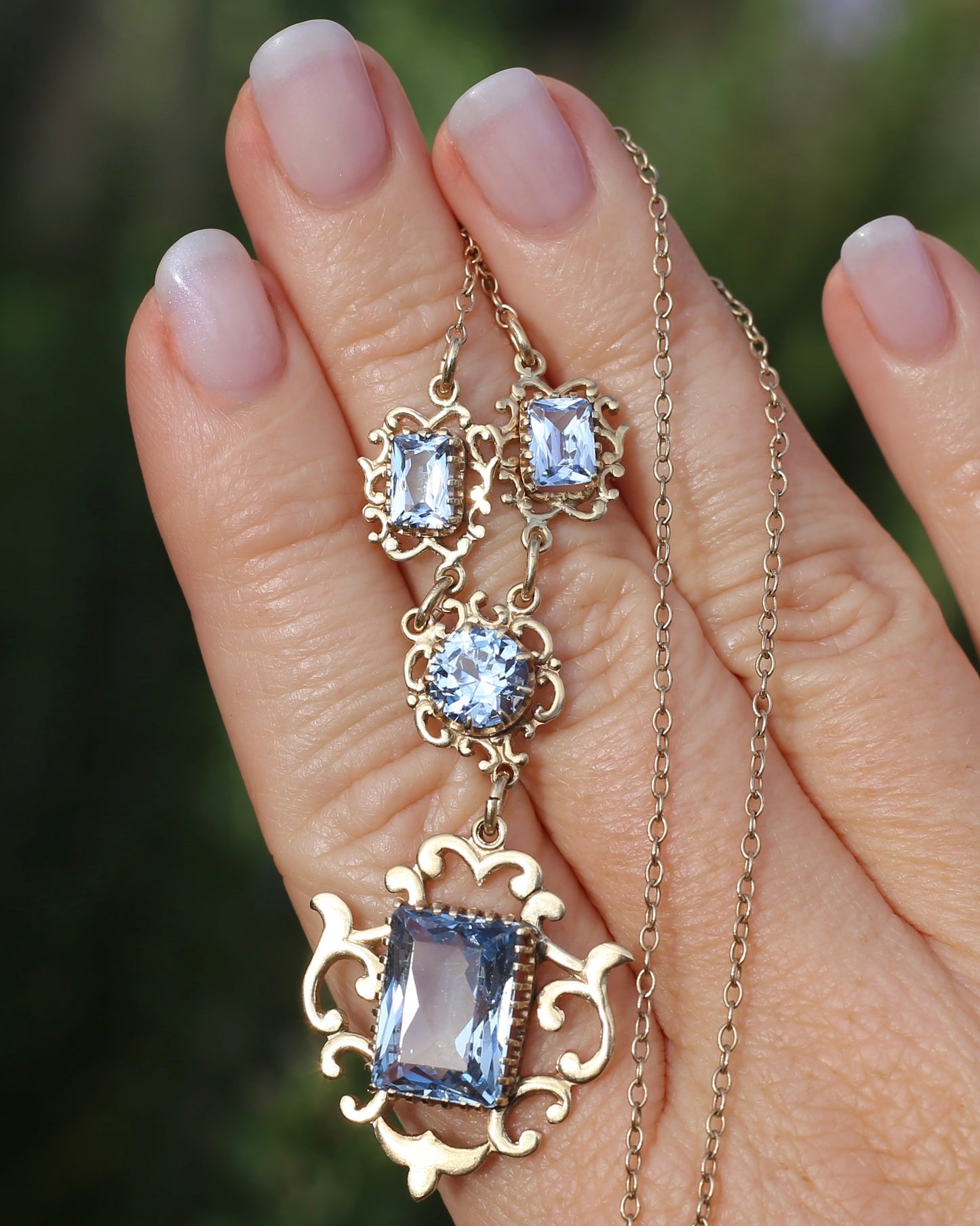 Vinitique Blue Spinel Necklace, 9ct Yellow and Old Rosey Gold, 42cm or 16.5 inches, 9.56g
