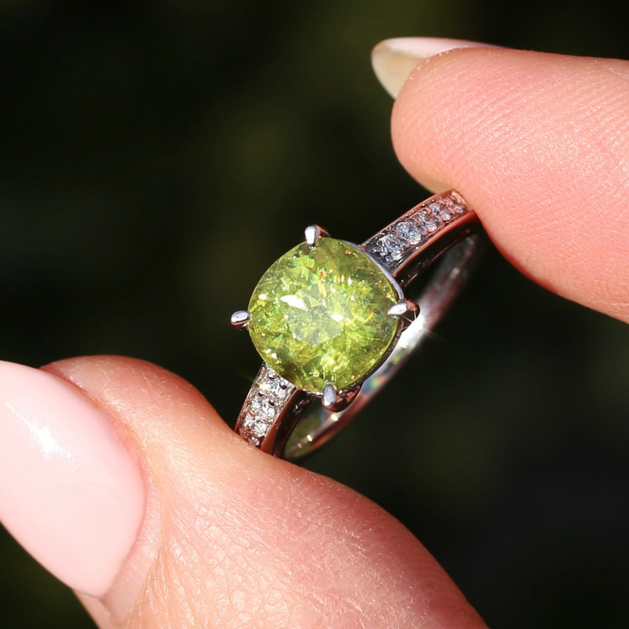 4.11ct Green Zircon and Diamond Ring, 14ct White Gold, size N1/2 or 7, with valuation