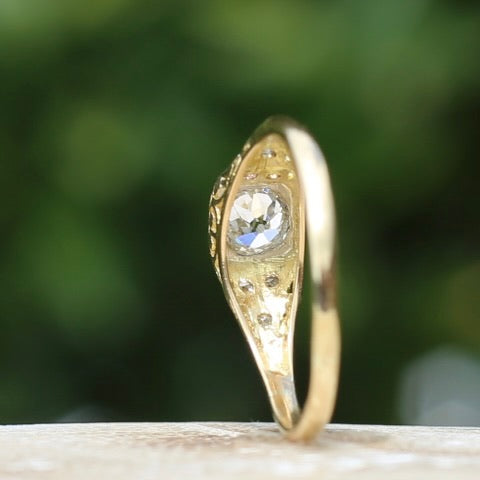 Antique Circa 1915 Old European Cut Solitaire, 18ct White and Yellow Gold, size M1/2 or 6.5