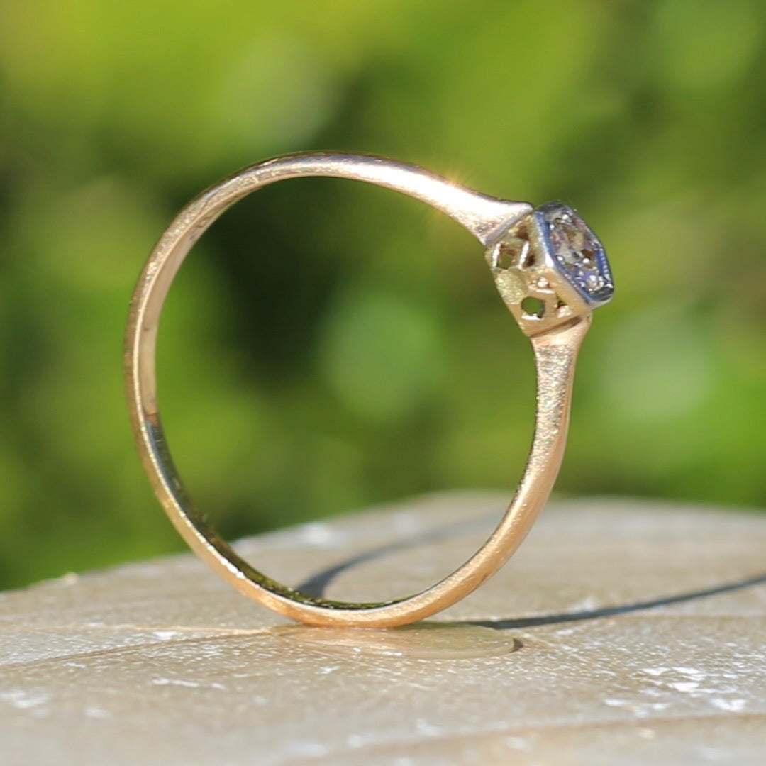 Early Australian Old Cut Diamond Solitaire by H. G. Rogers, 18ct White and Yellow Gold, size 9.5 or just over S1/2