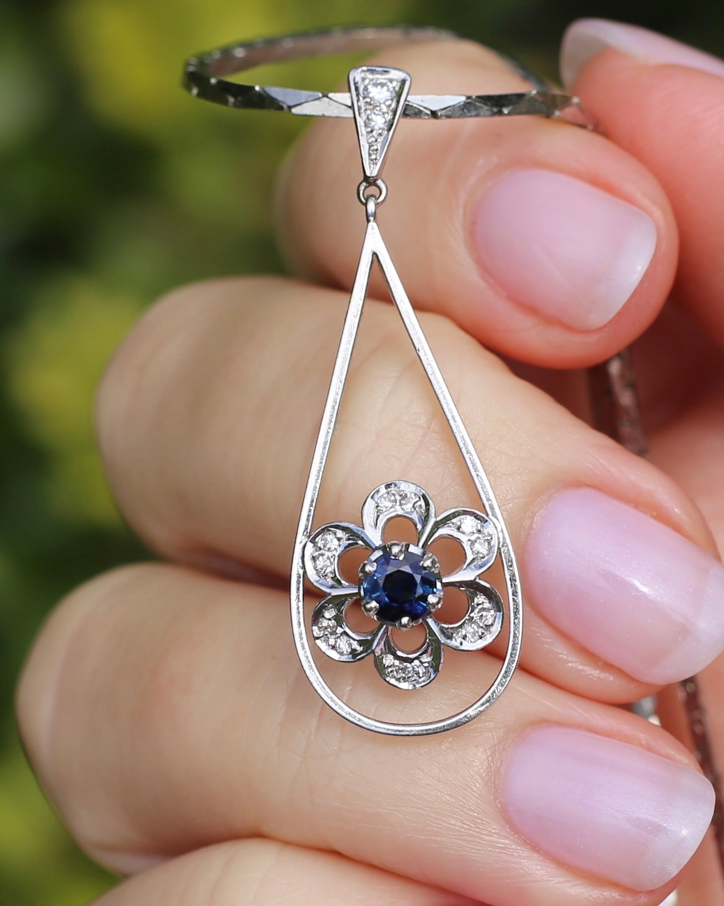 Vintage Natural Sapphire and Diamond Pendant, 18ct White Gold, 2.64g