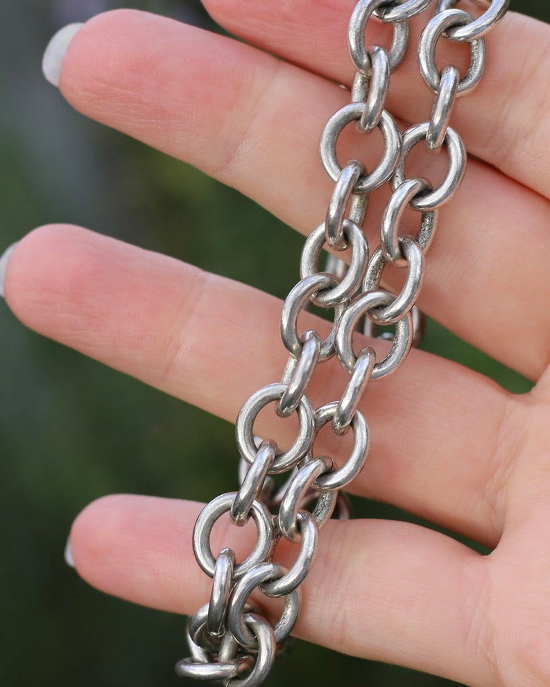 Vintage Chunky Oval Cable Chain with Textured Clasp, Sterling Silver, 42cm or 16.5inches, 50.7g