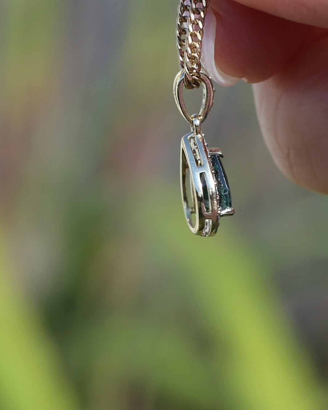 0.75ct Natural Green Parti and Natural Diamond Halo Pendant, 9ct Yellow Gold, 0.86g