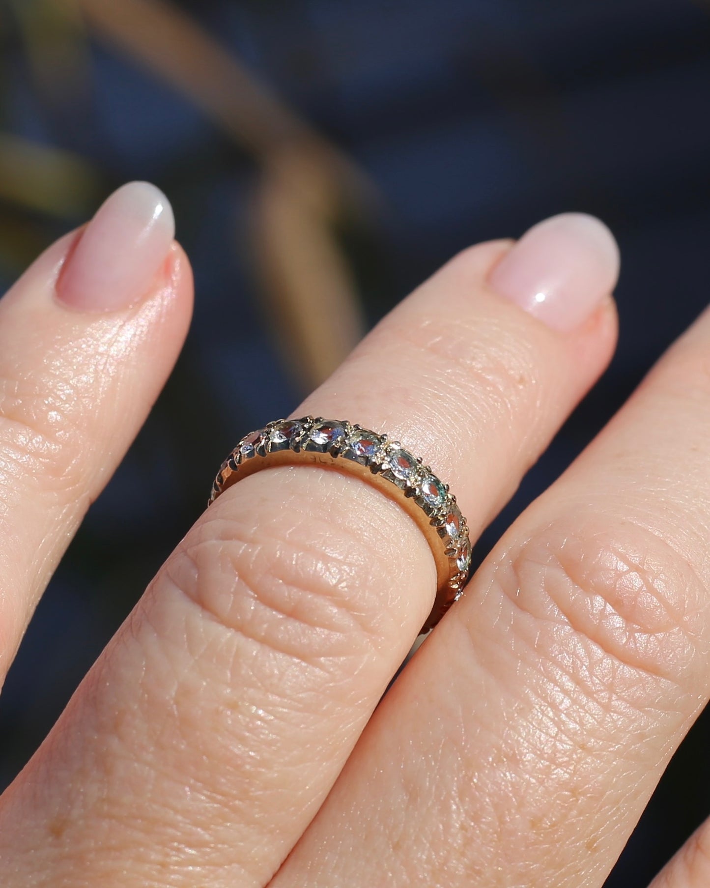 Vintage 1950s Style White Spinel Eternity Ring, 9ct Yellow Gold, size J or 4.75