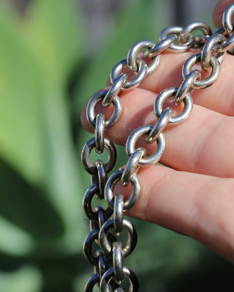 Vintage Chunky Oval Cable Chain with Parrot Clasp, Sterling Silver, 46cm or 18inches, 58.65g