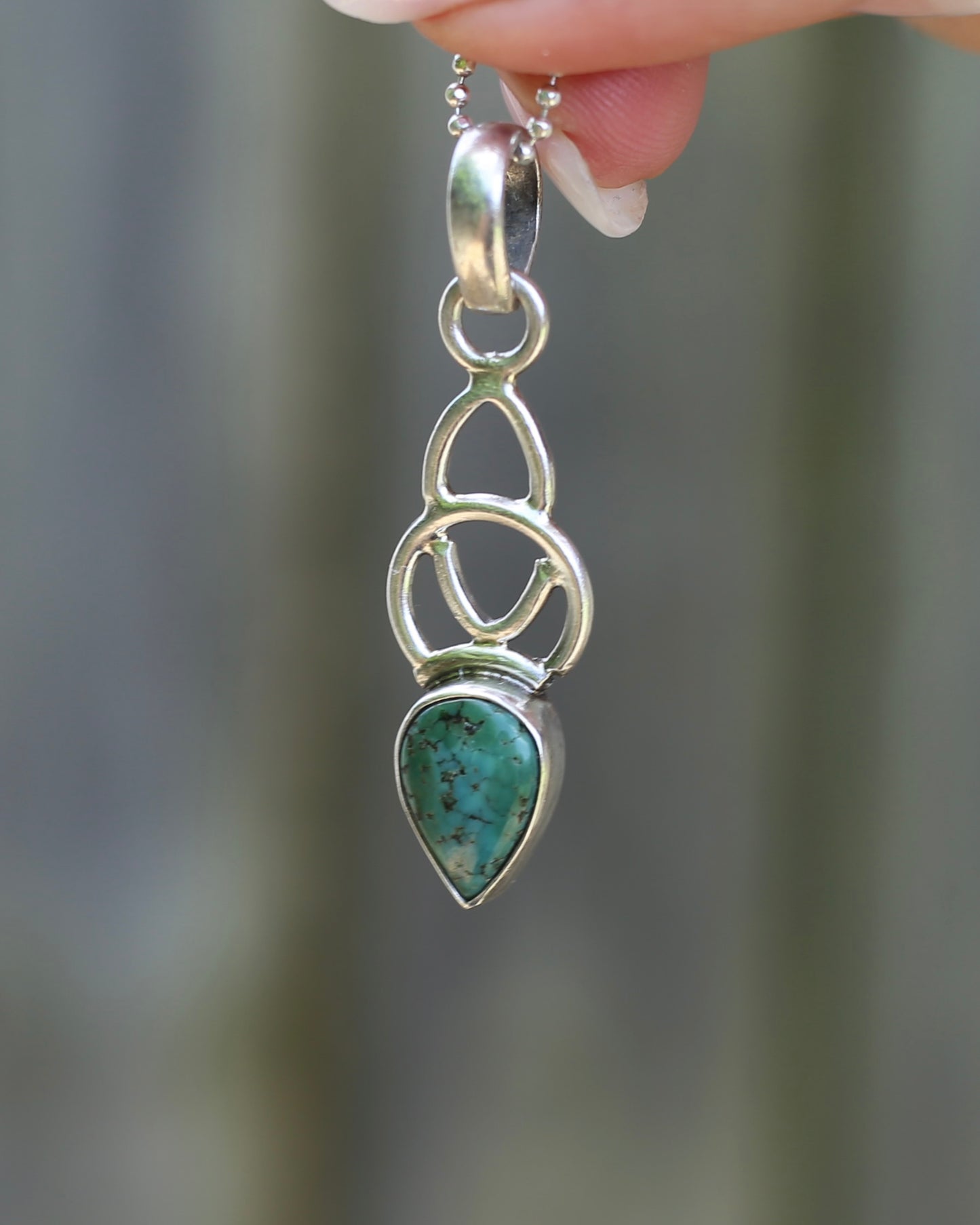 Natural Turquoise and Celtic Inspired Pendant, Sterling Silver, 4.8g
