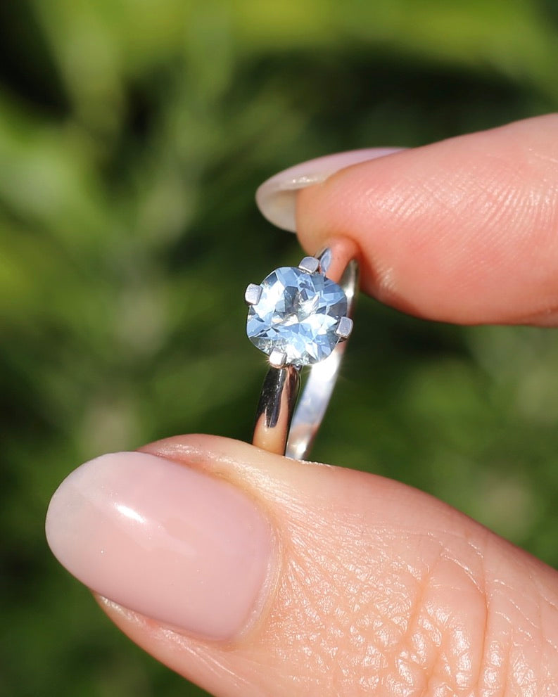 1ct Natural Aquamarine Cushion Cut Ring, Silver, size M1/2 or 6.5, 2.63g