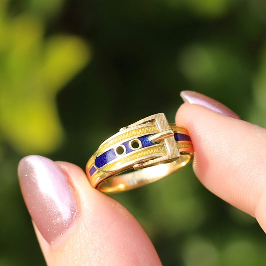 Victorian Enamel Buckle Ring size N1/2 or 7