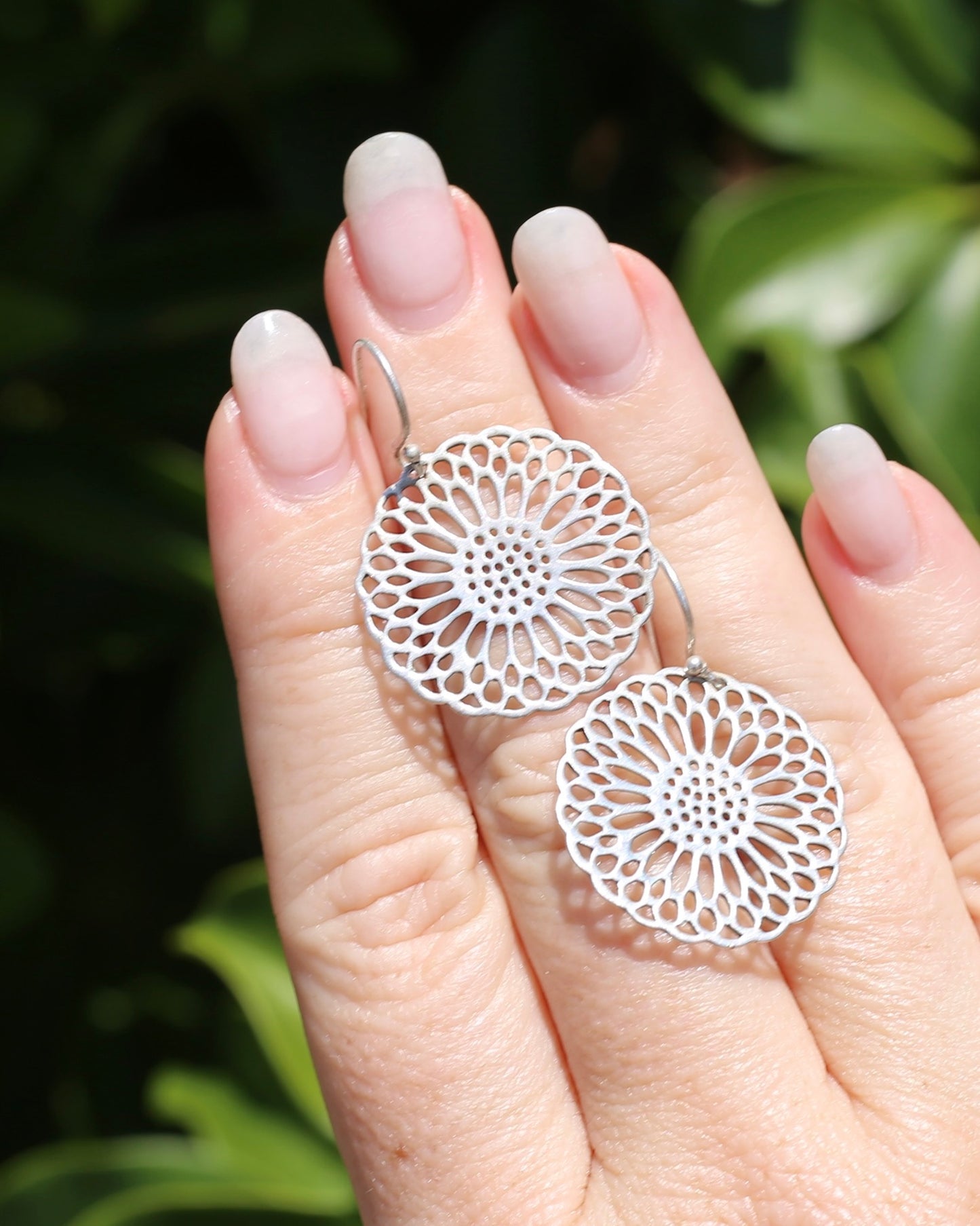 Silver Mandala Earrings on Earwires, Sterling Silver, 4.0g