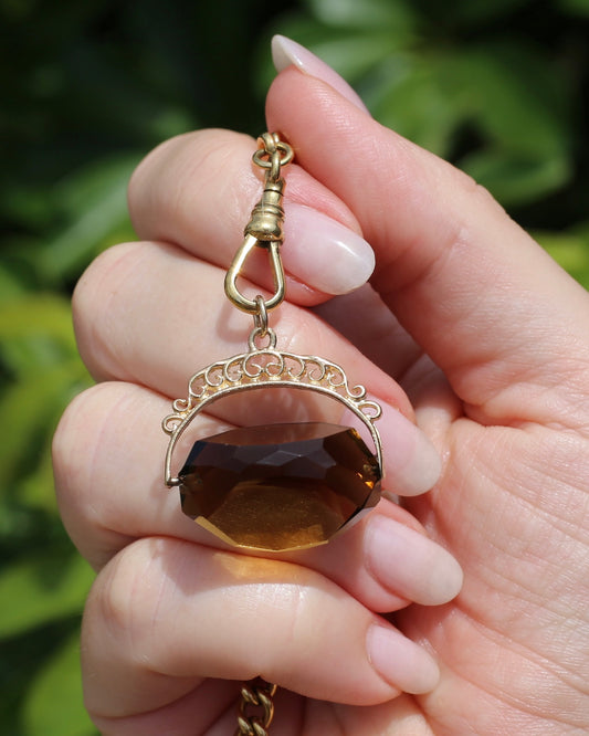 1975 Made Smoky Quartz Spinner Pendant, 9ct Yellow Gold, 8.99g