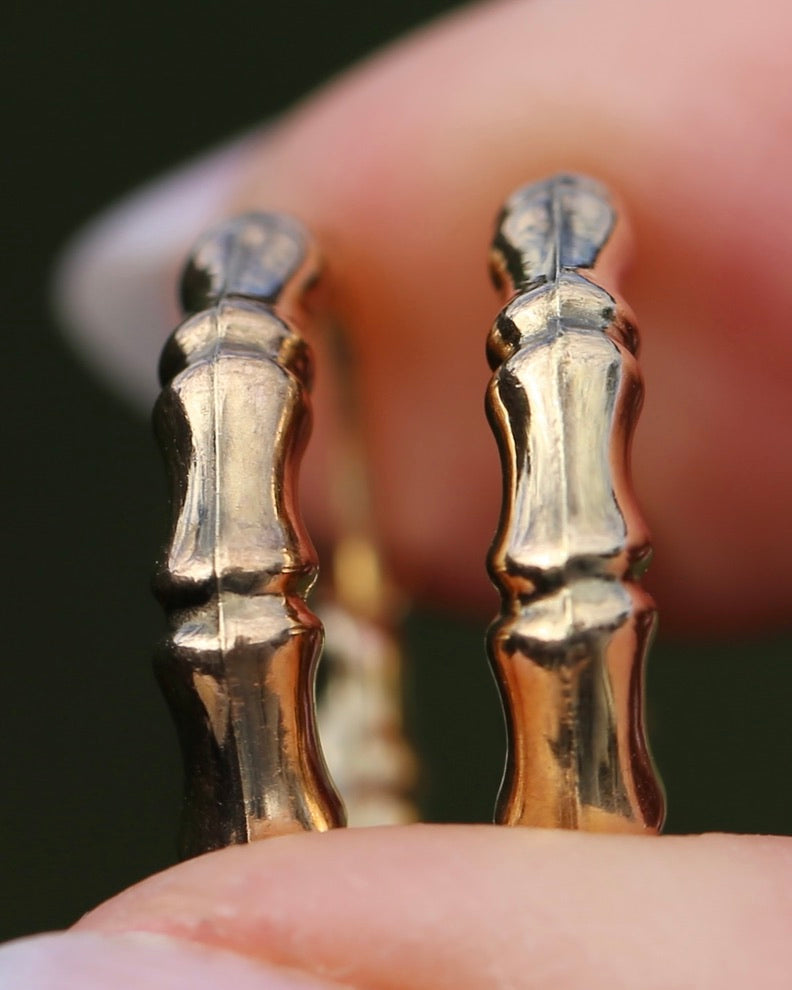 Italian Made UnoAErre Bamboo Earrings, 9ct Yellow Gold, 18mm, 1.27g
