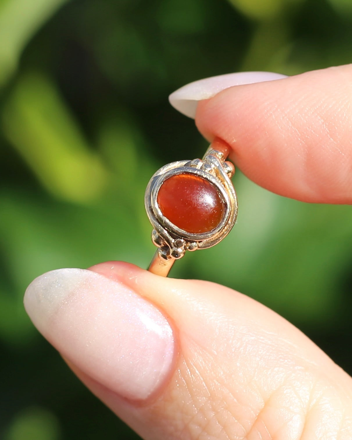 Bezel Set Carnelian Cabochon Signet Type Ring, 9ct Yellow Gold, size I1/2 or 4.5
