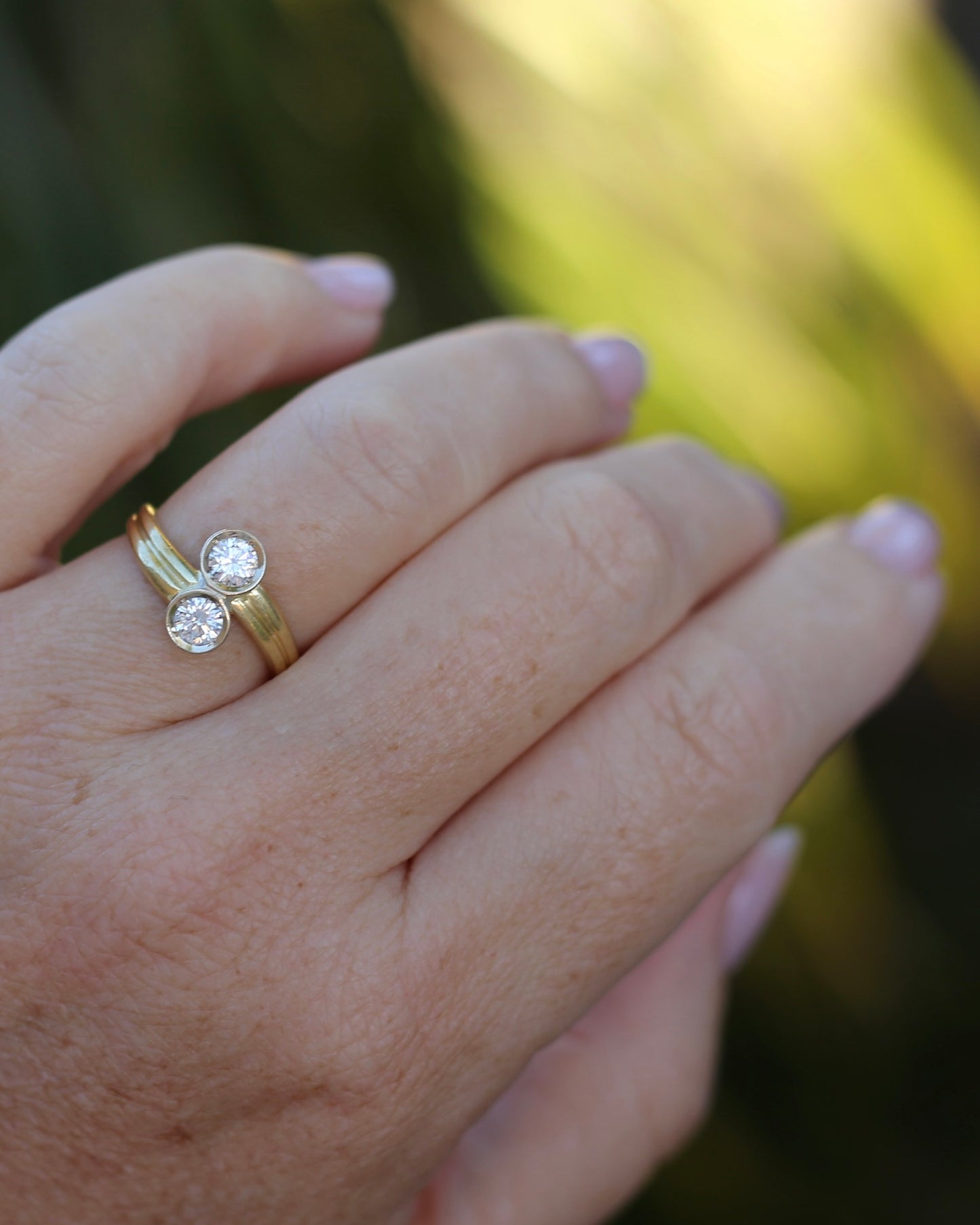 Vintage Toi Et Moi Two Stone Natural Diamond Ring, 18ct Yellow and White Gold Ring, size P1/2 or just over 7.75, 4.42g, with valuation