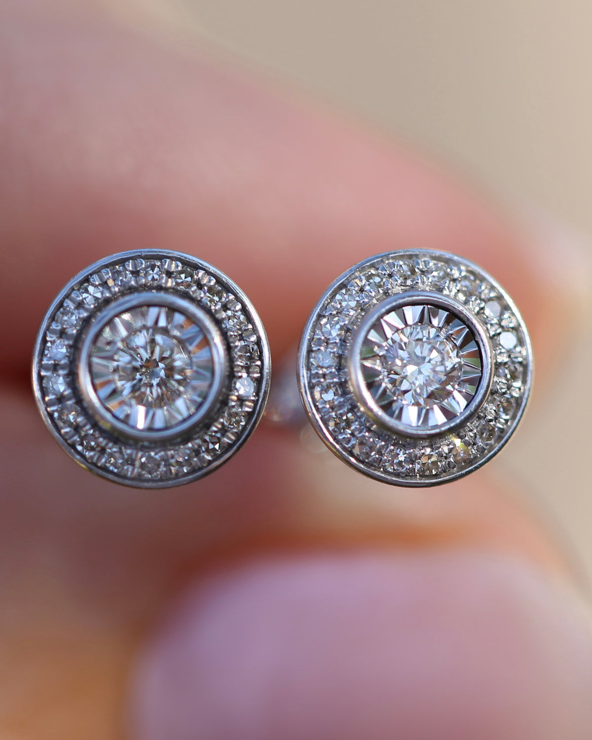 Natural Diamond Cluster Target Studs, 9ct White Gold, 7.5mm wide, 1.38g