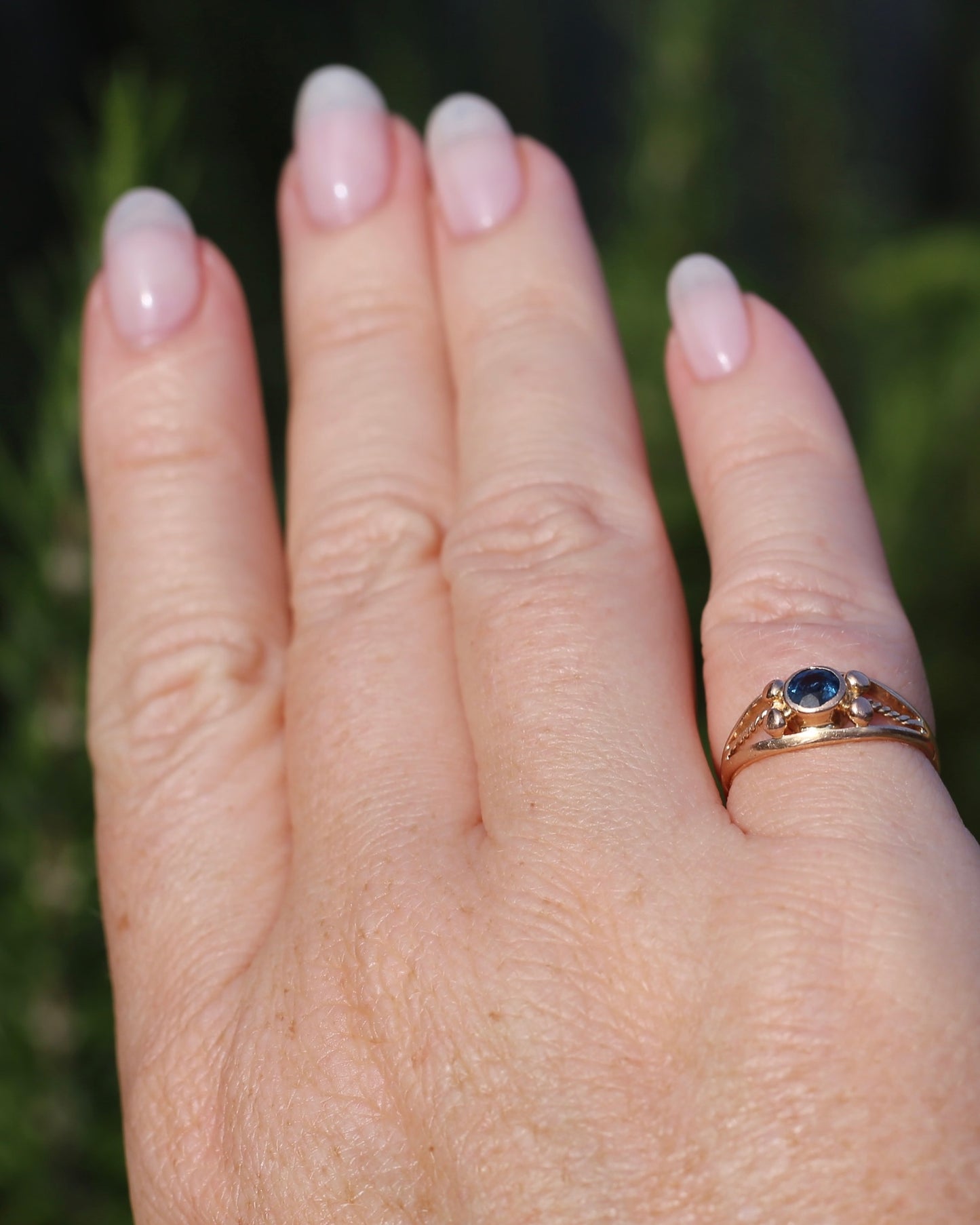 Bezel Set Blue Sapphire in Rose Gold Ring, 9ct Rose Gold, size K or 5.5, 2.30g