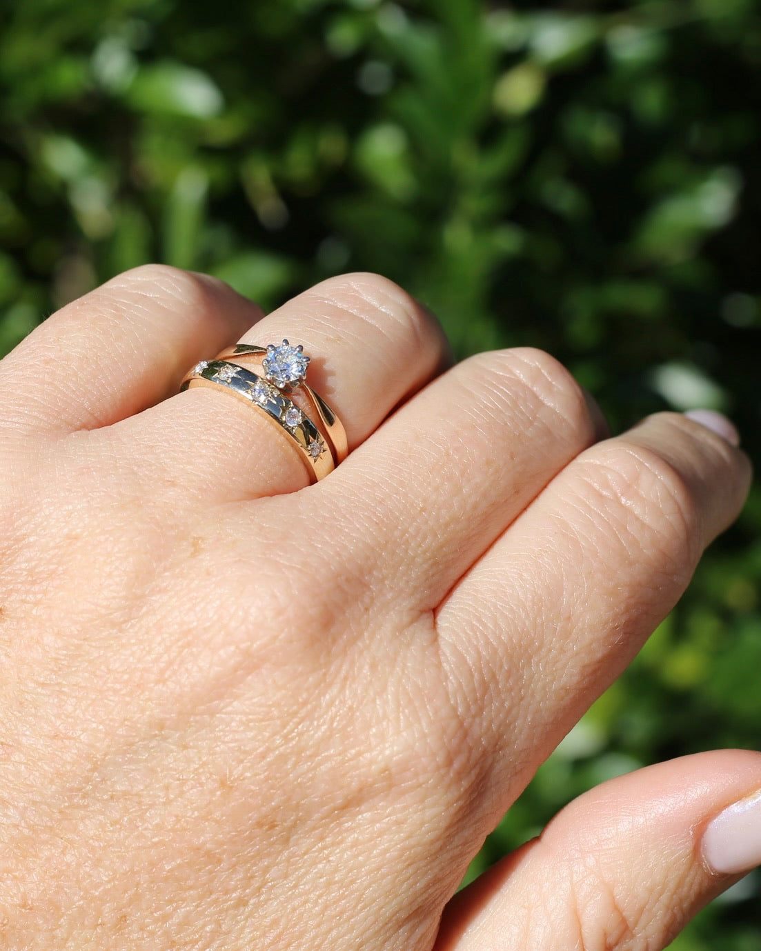 Reclaimed 9ct Yellow Gold Ring Star Set with 5 reclaimed Diamonds, size O1/2 or 7.25