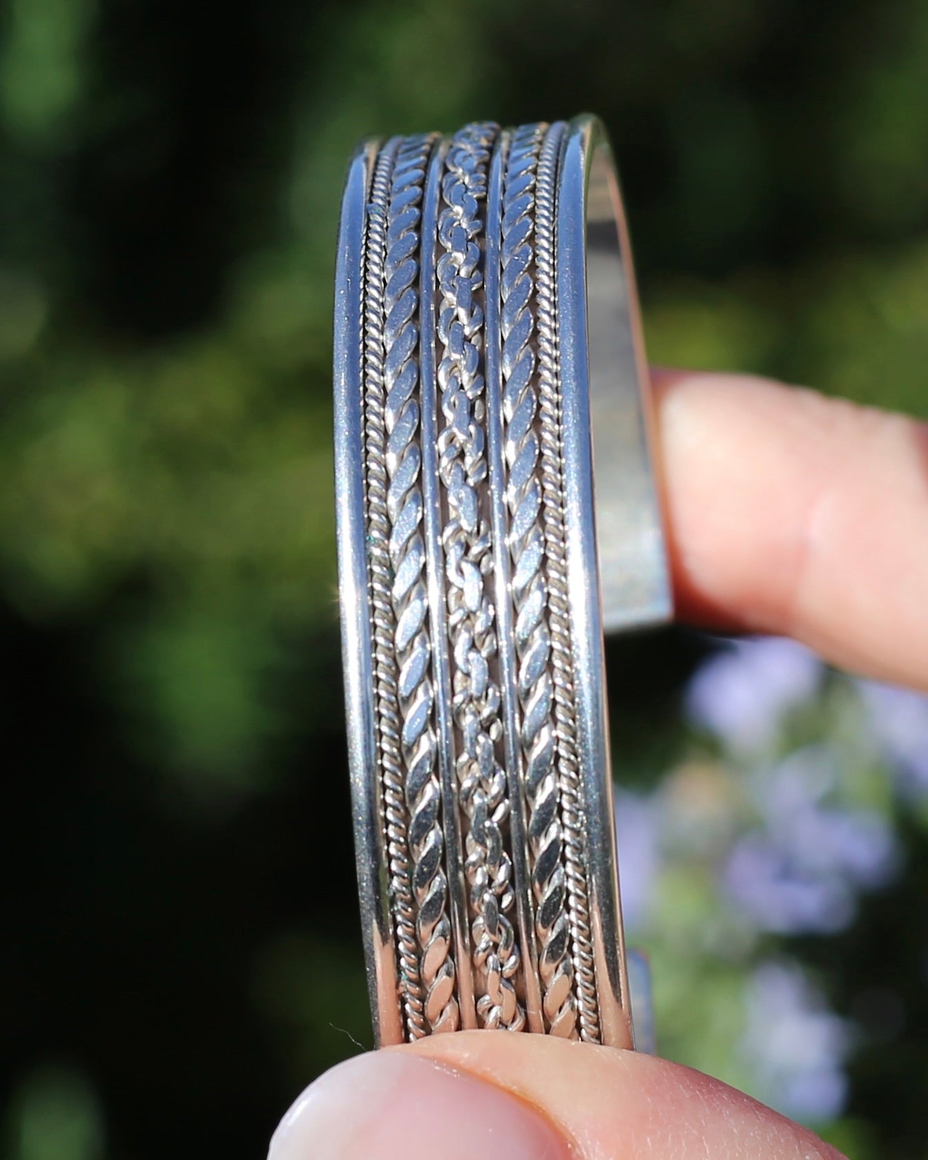 Gorgeous Twisted Rope Sectioned Cuff Bangle, Sterling Silver, sizeable, 31.25g