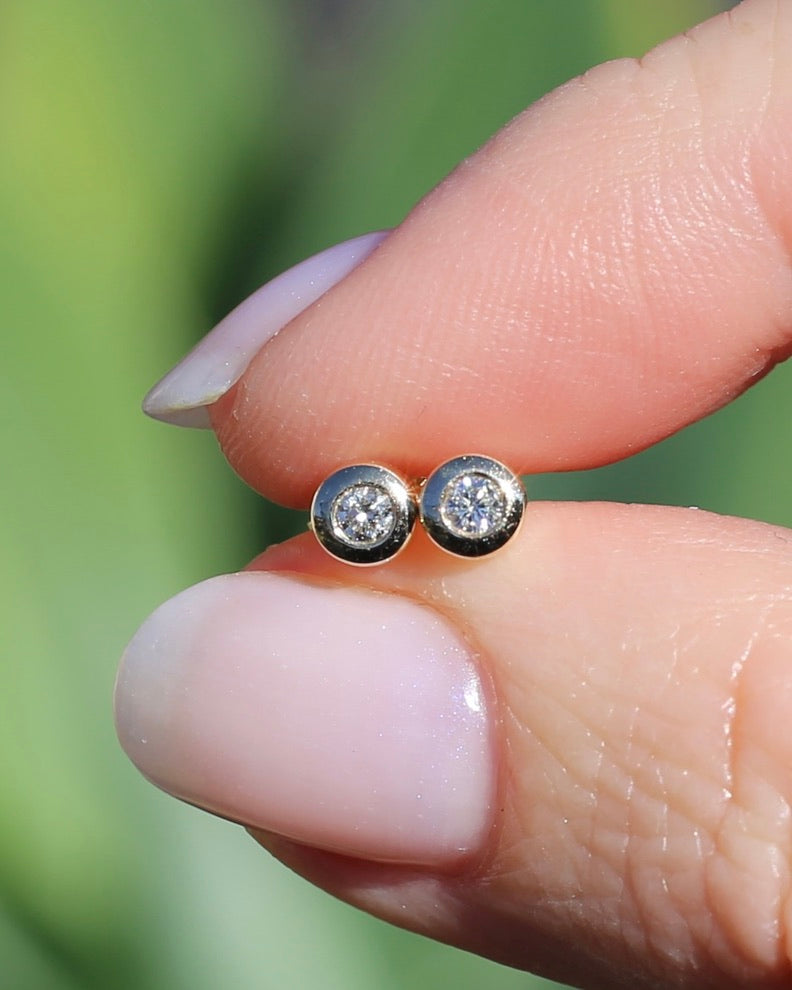 0.15ct Bezel Set Natural Diamond Studs, 9ct Yellow Gold, 0.85g