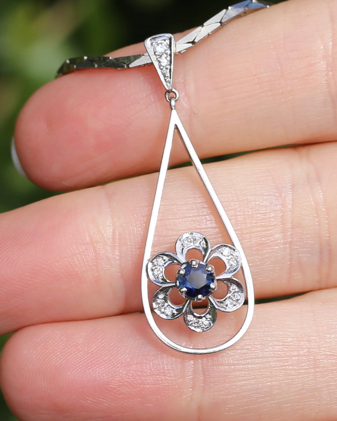 Vintage Natural Sapphire and Diamond Pendant, 18ct White Gold, 2.64g