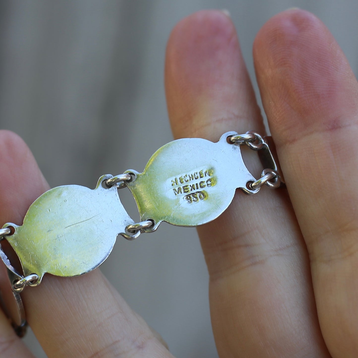 Vintage 1980s Maya Calendar Coin Bracelet, made in Mexico 950 Silver, 20cm or just under 8 inches