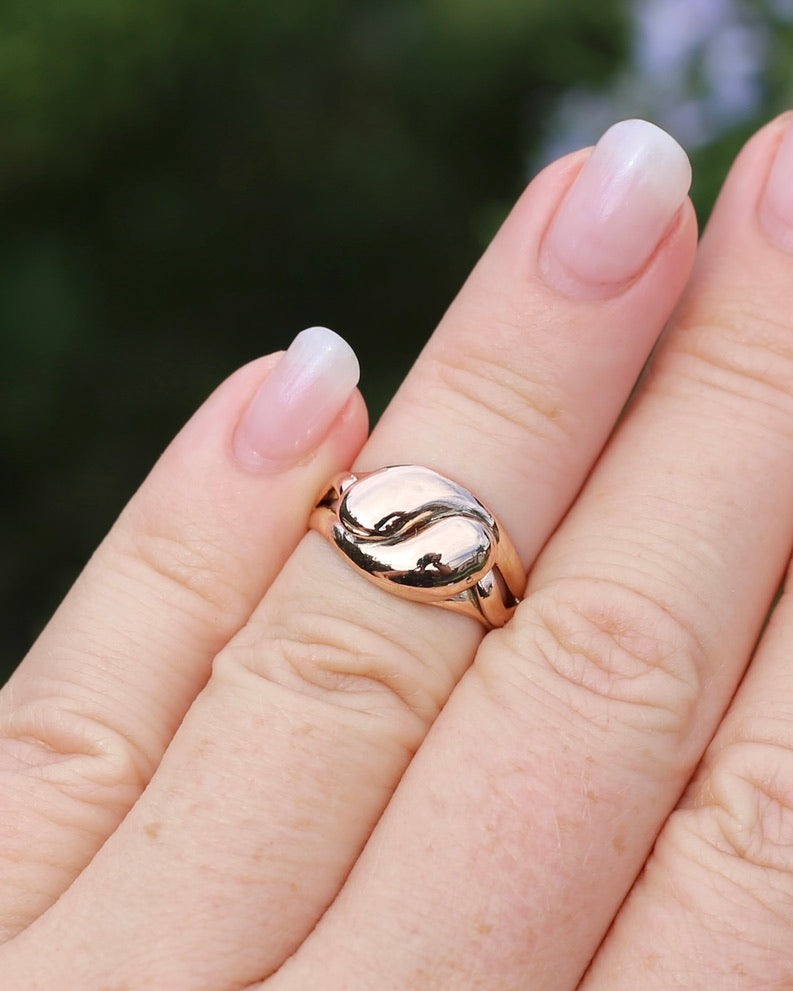 Antique 1907 Birmingham Made Double Snake Ring, 9ct Old Rosey Gold, size I1/2 or 4.5, 3.22g