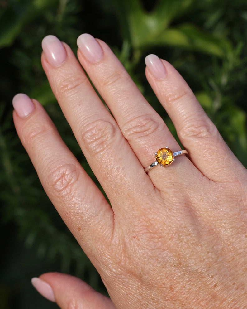 Vibrant Orange Citrine Ring, Sterling Silver, size P or 7.5, 3.1g