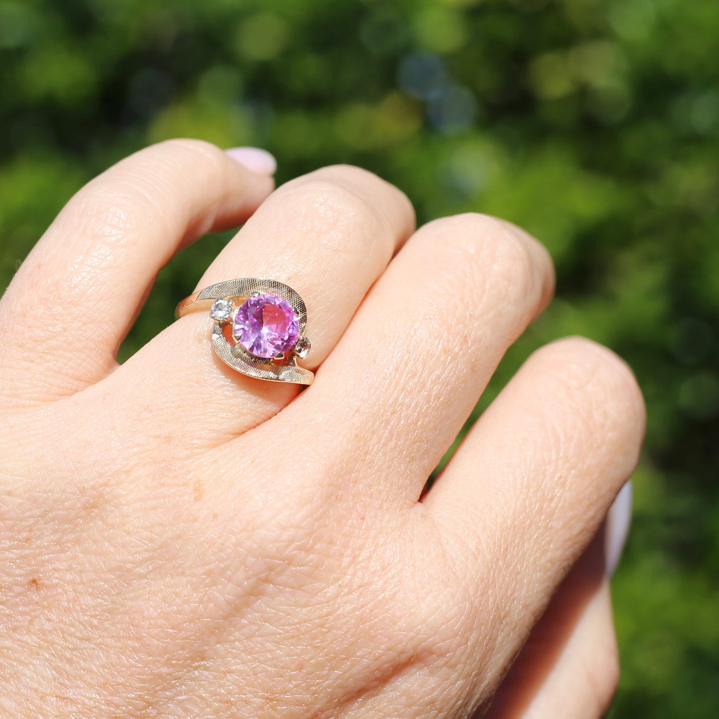 Asymmetric Pink Sapphire and White Spinel Dress Ring, 10ct Yellow Gold, size  N or 6.75