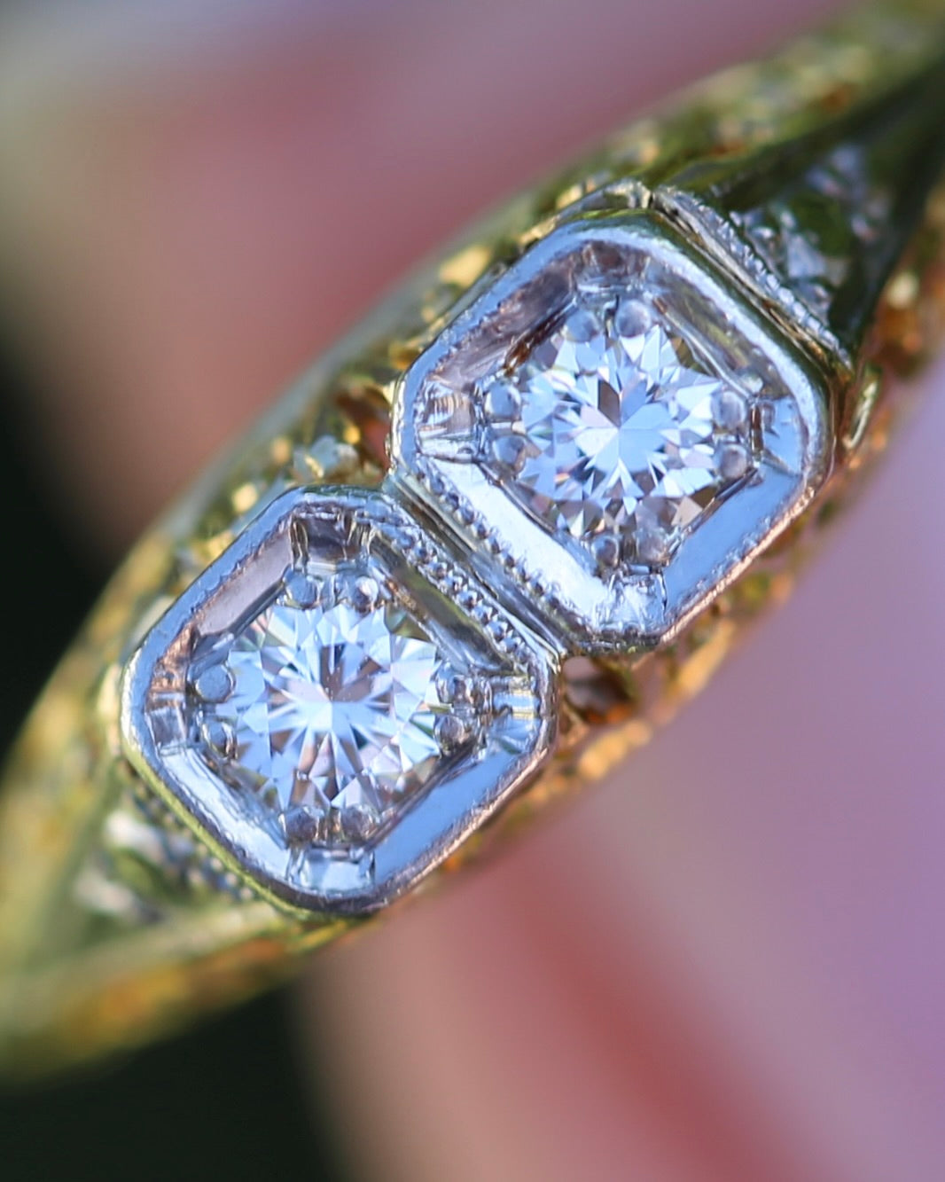 Circa 1910 Antique Toi Et Moi Transitional Cut Diamond Ring, 18ct Yellow Gold and Platinum, size N or just over 6.5, 2.42g, with valuation