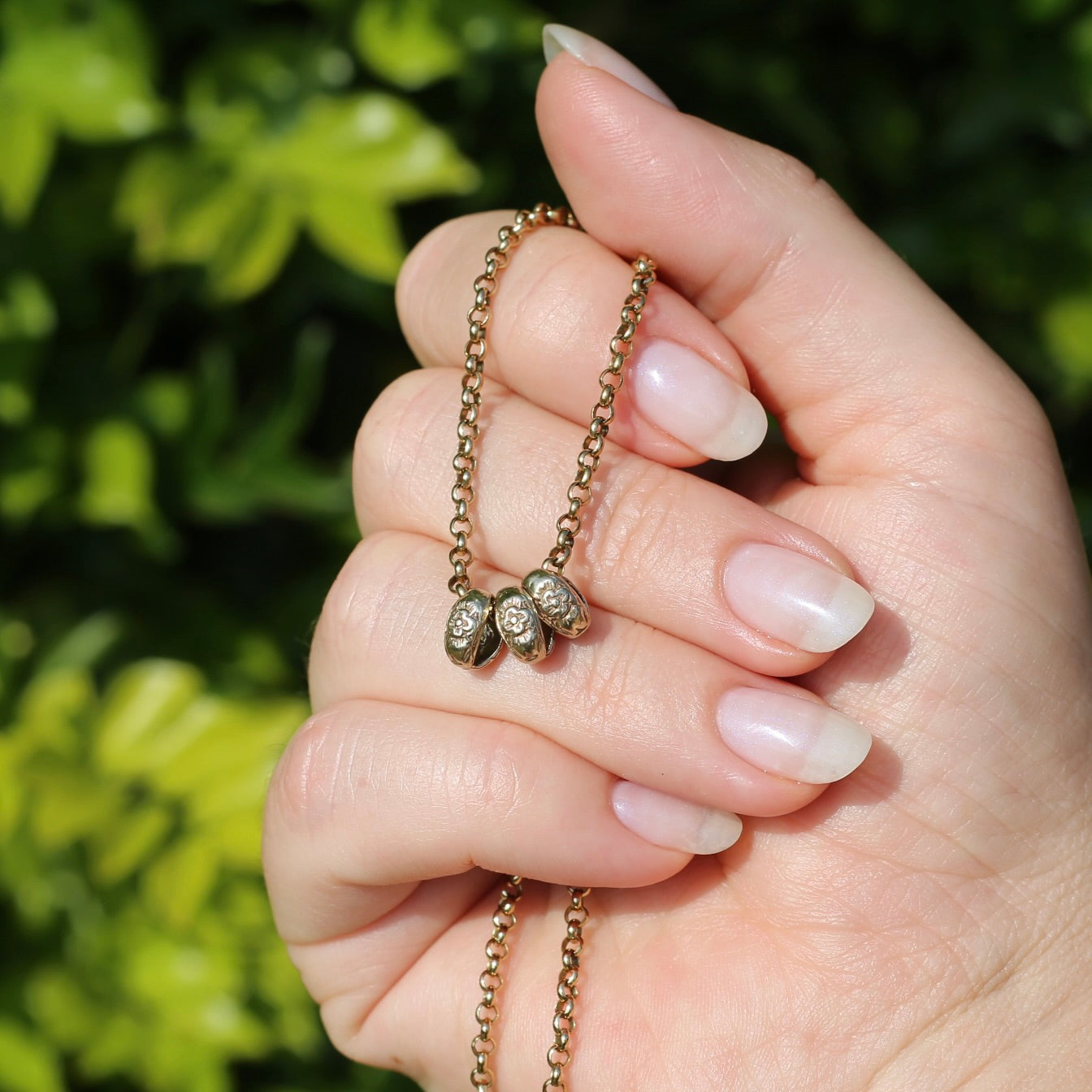 Vintage Likely Australian Made Floral Engraved Gold Beads, 9ct Yellow Gold, 0.5g each