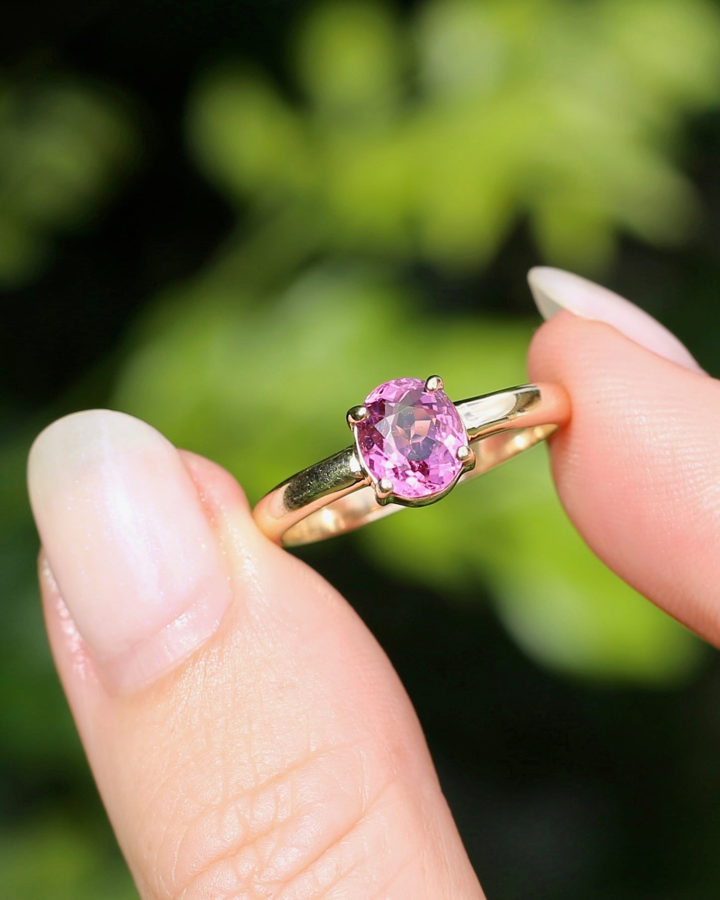 1.28ct Oval Natural Pink Rubellite Tourmaline, Claw Set in 9ct Yellow Gold, size 9 or S