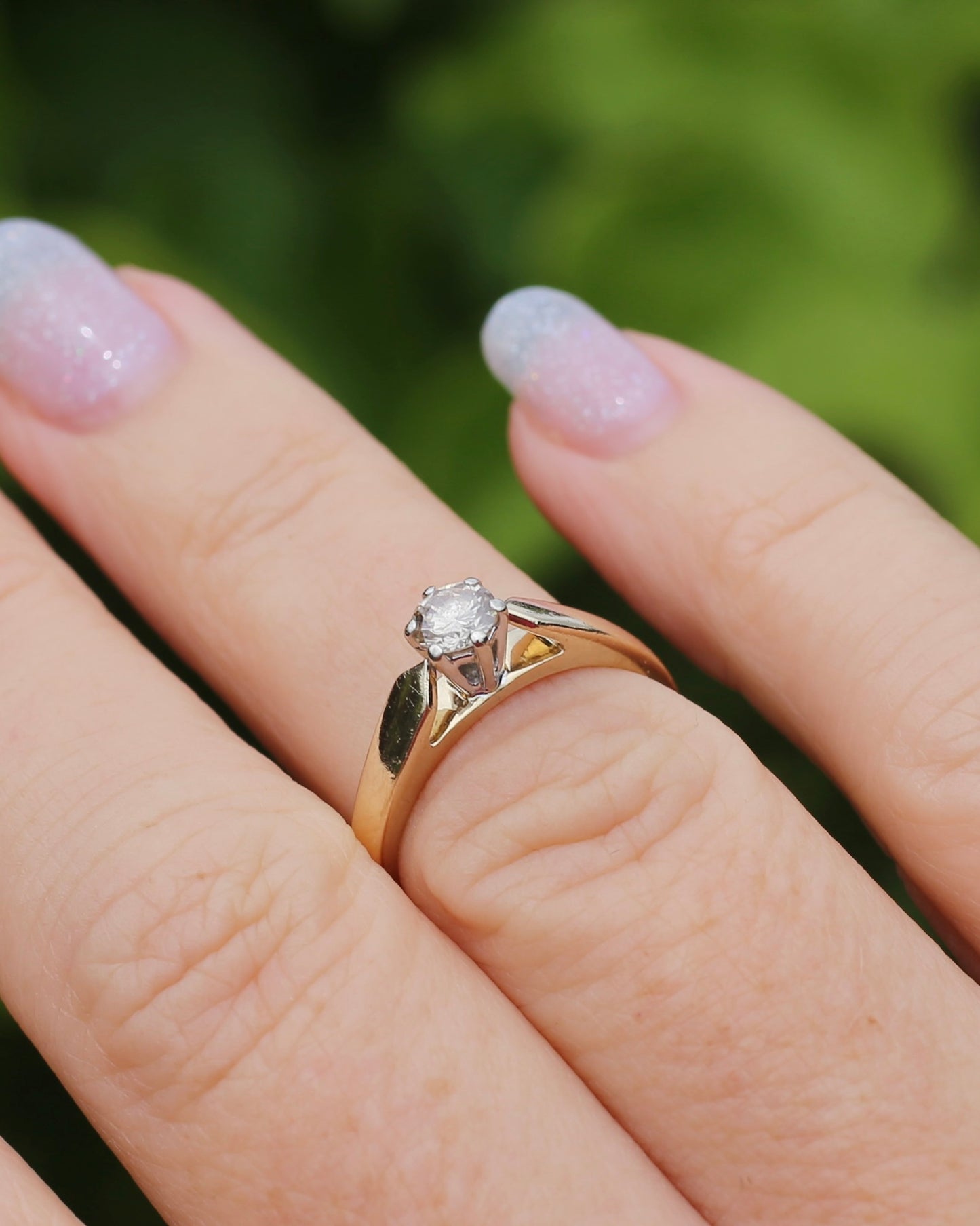 0.35ct Natural Champagne Diamond Solitaire, 9ct Yellow Gold (with white gold setting), size L or 5.75, 2.72g