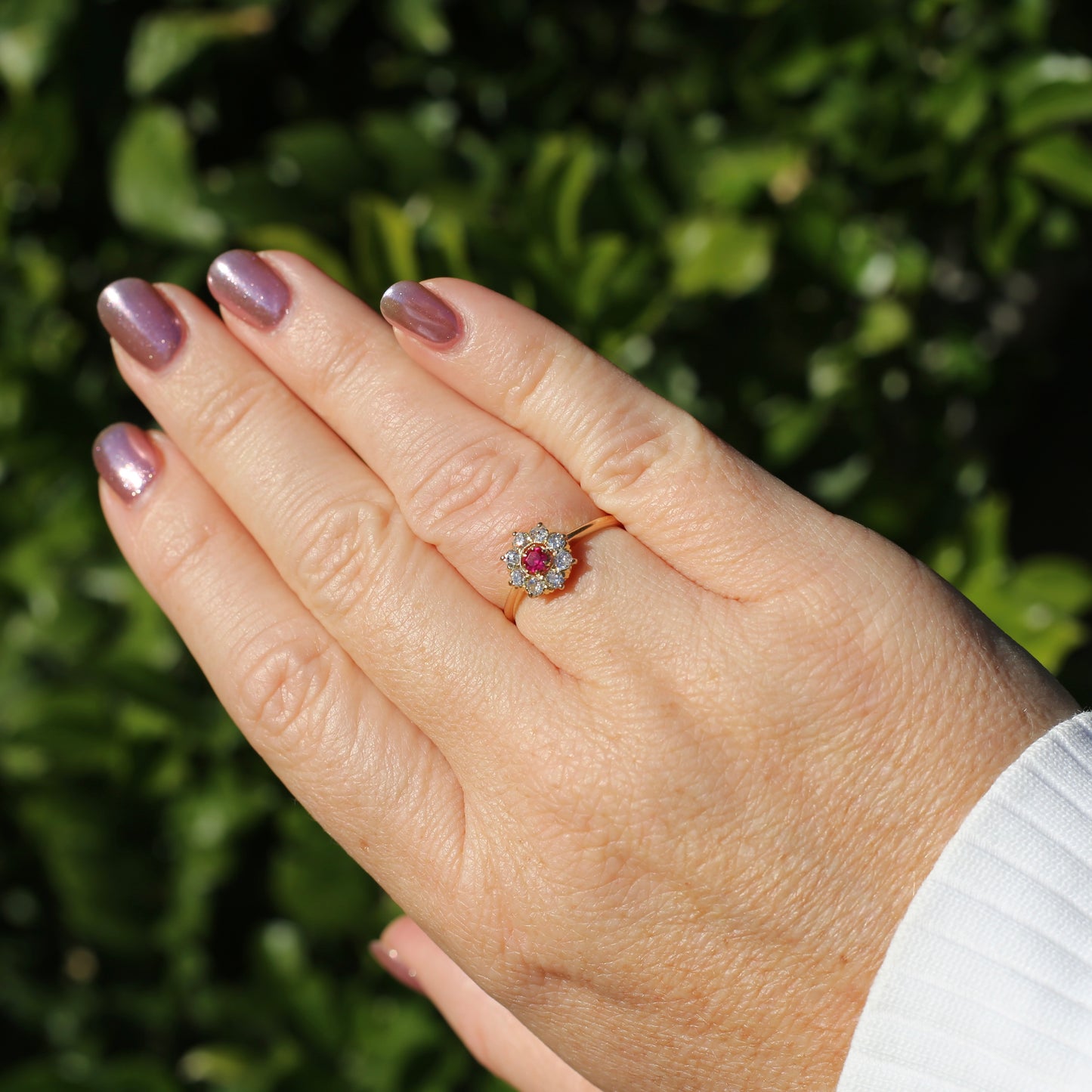 Antique Ruby and Old Cut Diamond Cluster, 15ct Yellow Gold, size O or 7.25 with valuation