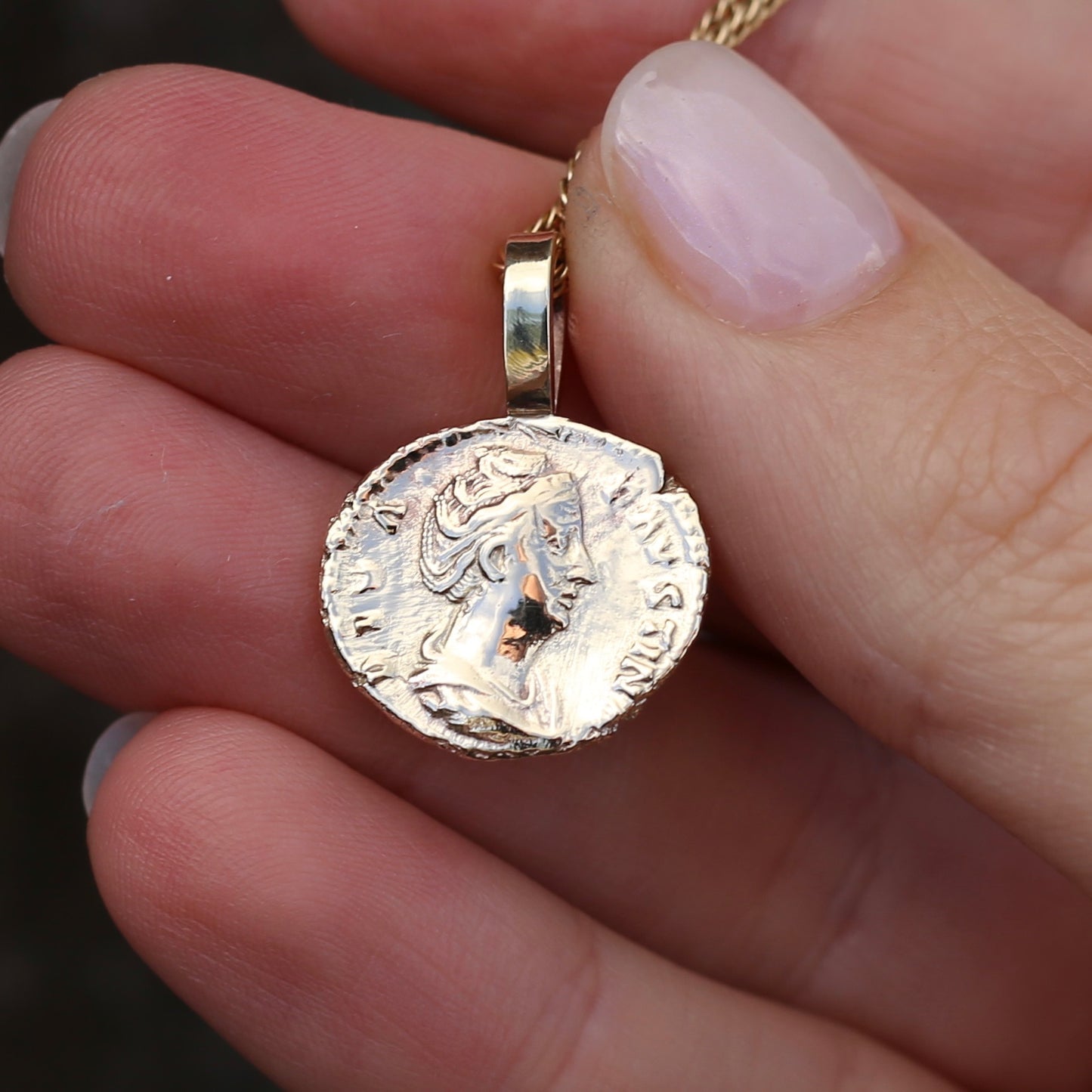 Faustina the Elder Coin Pendant,Cast From a 141-161AD Silver Denarius, avail in  Silver and Gold