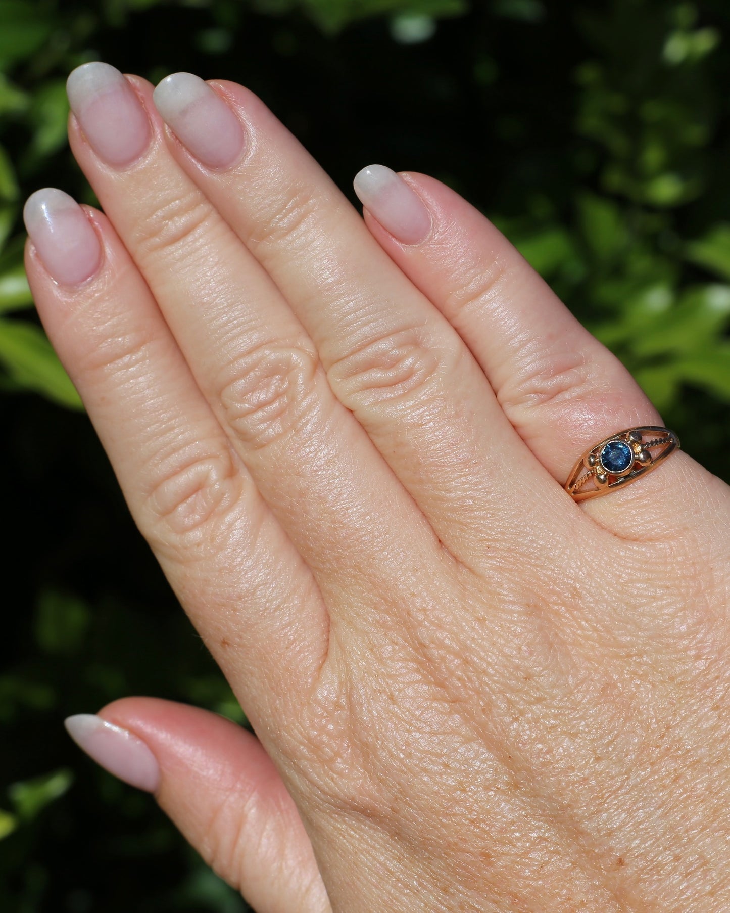 Bezel Set Blue Sapphire in Rose Gold Ring, 9ct Rose Gold, size K or 5.5, 2.30g
