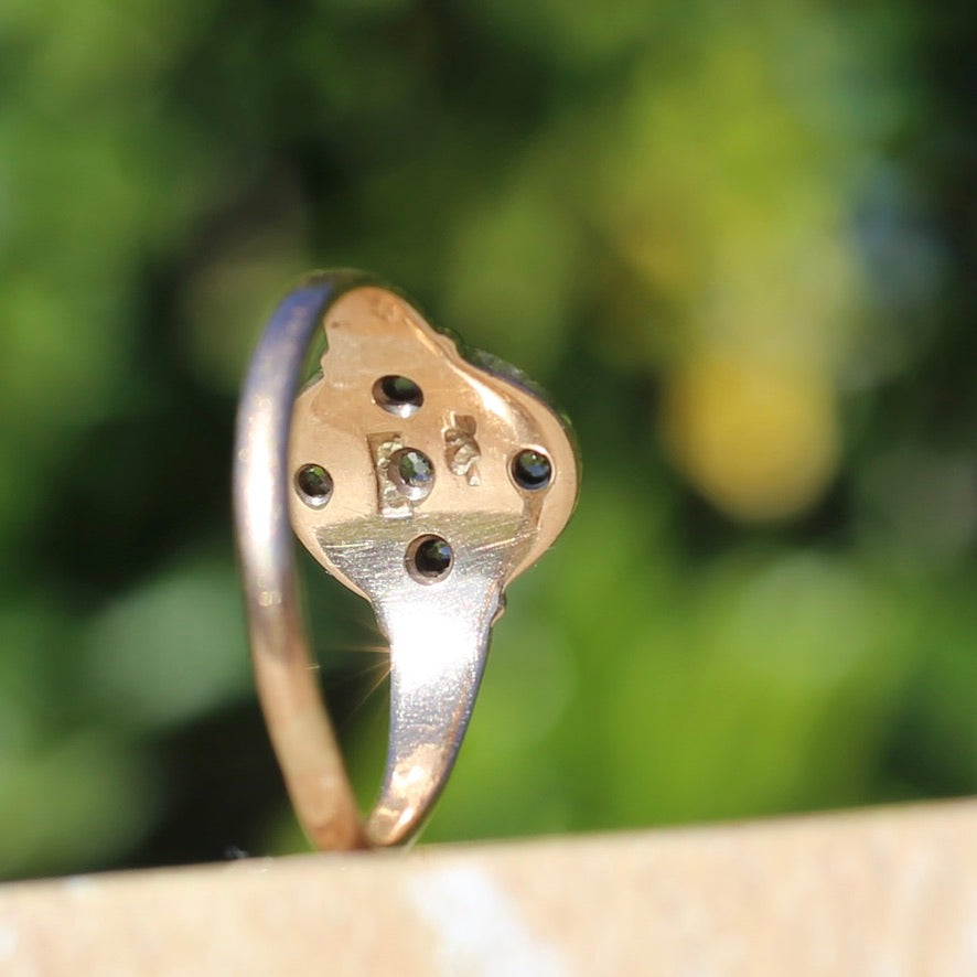 Early Australian Joseph Lawrence Signet Ring, Star Set with 5 Old Cut Diamonds, size T or 9.5