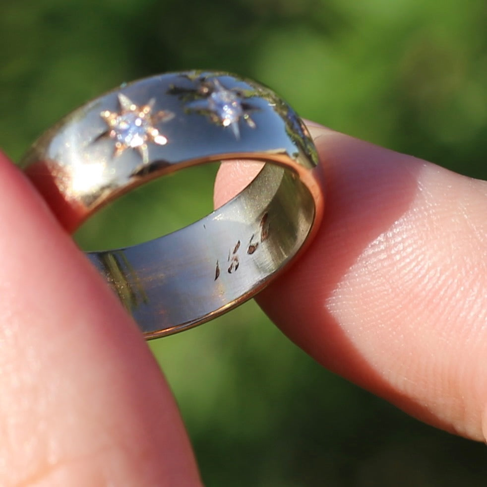 Chunky Star Set 15ct Trilogy Band, 15ct Yellow Gold, Size N1/2 or 7 - fits more like M1/2 or 6.25