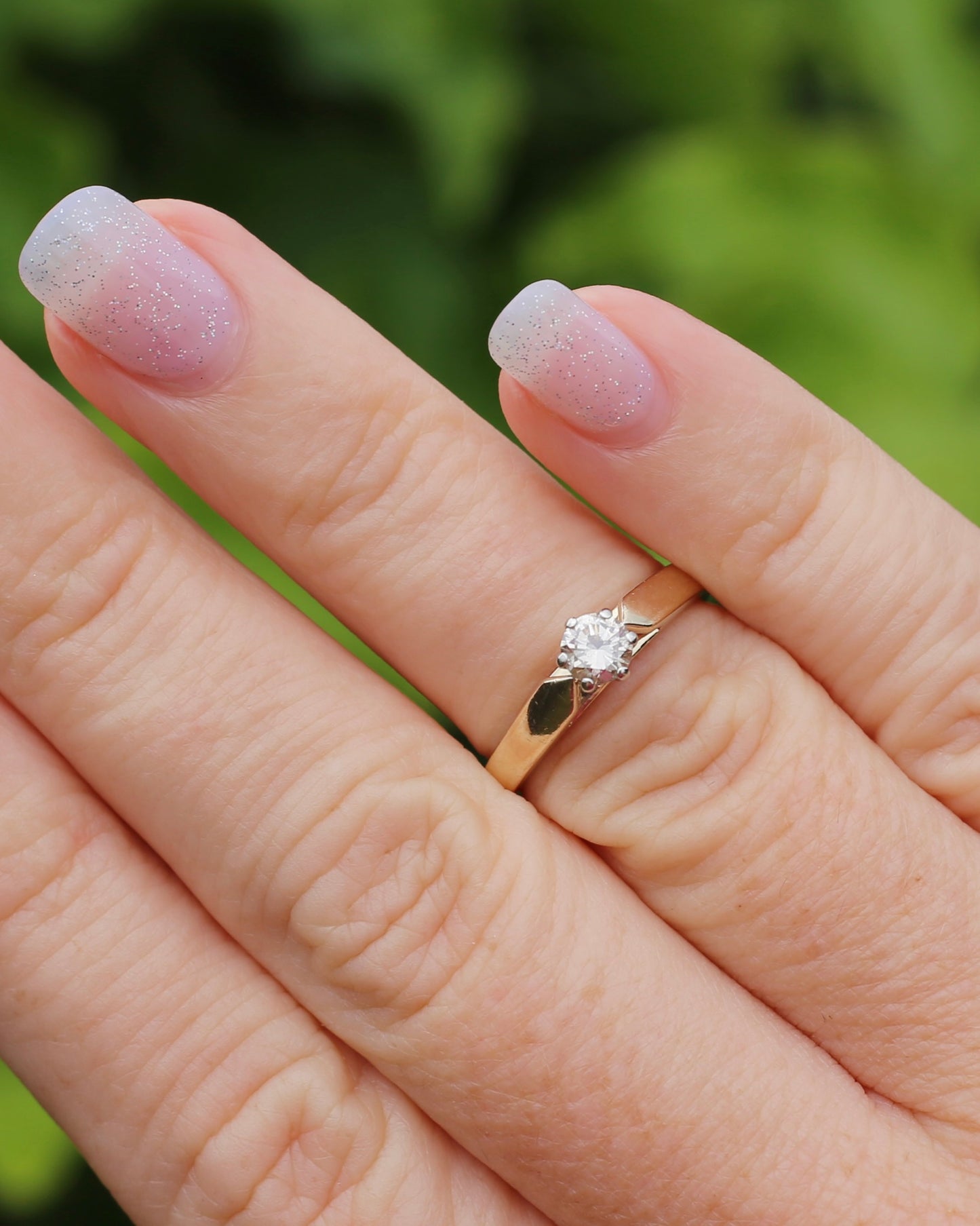 0.35ct Natural Champagne Diamond Solitaire, 9ct Yellow Gold (with white gold setting), size L or 5.75, 2.72g